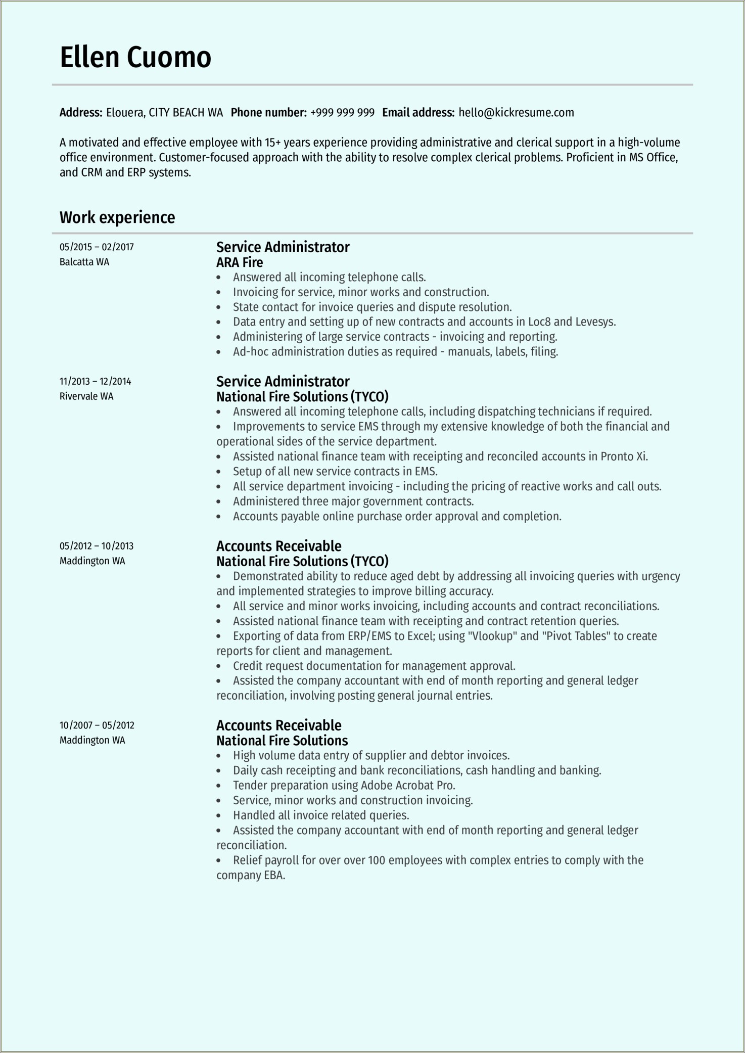 Sample Resume For Billing Administrator Specialist