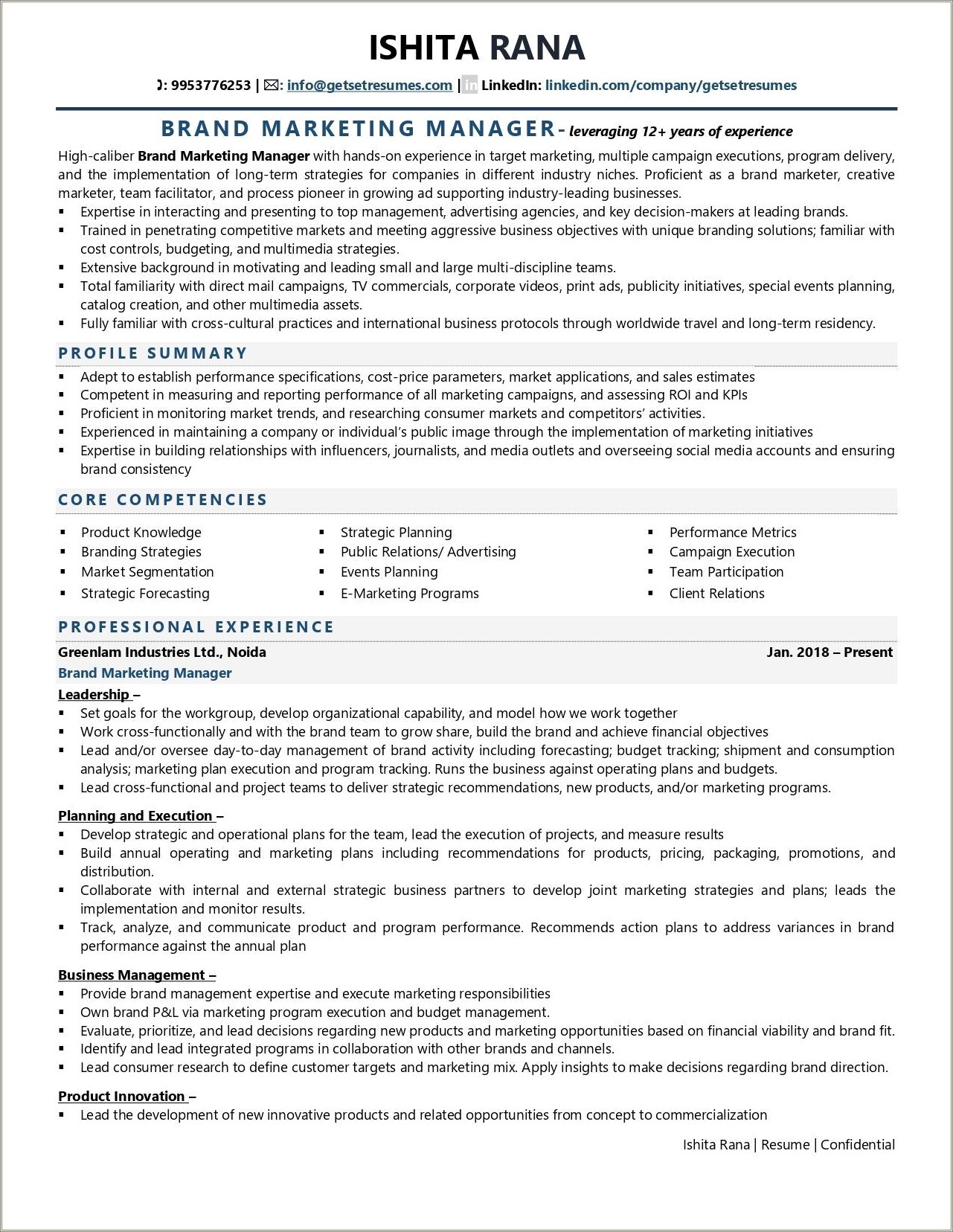 Sample Resume For Brand Marketing Manager