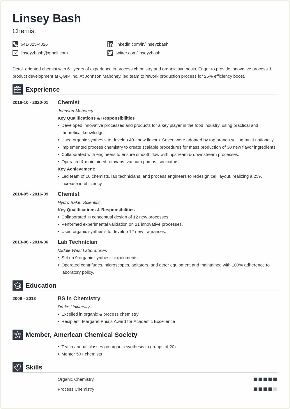 Sample Resume For Bsc Chemistry Freshers Download