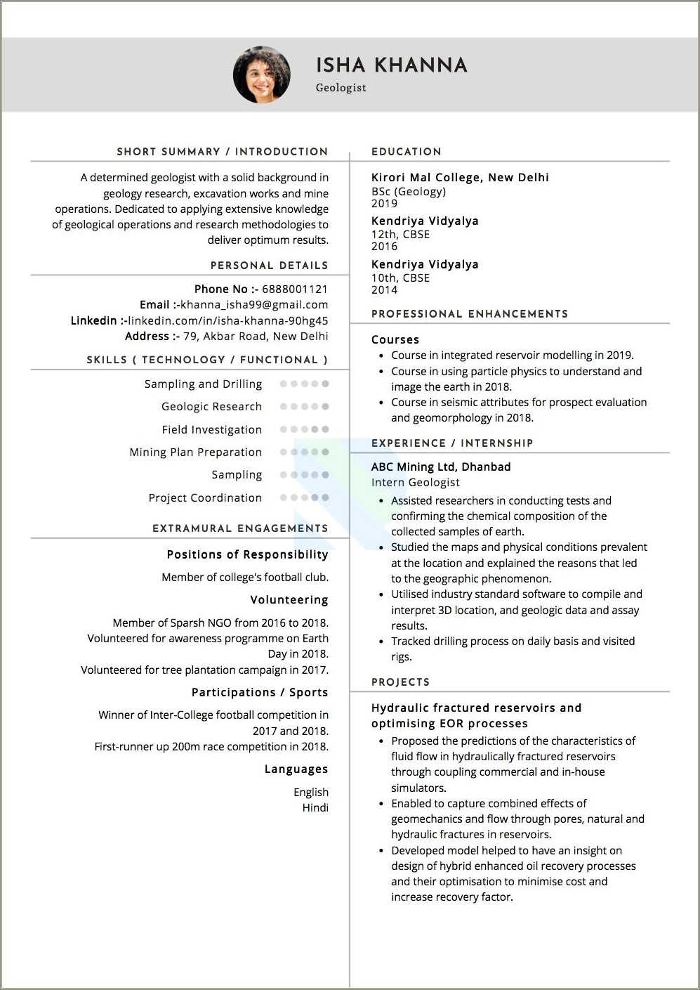 Sample Resume For Bsc Microbiologist Fresher