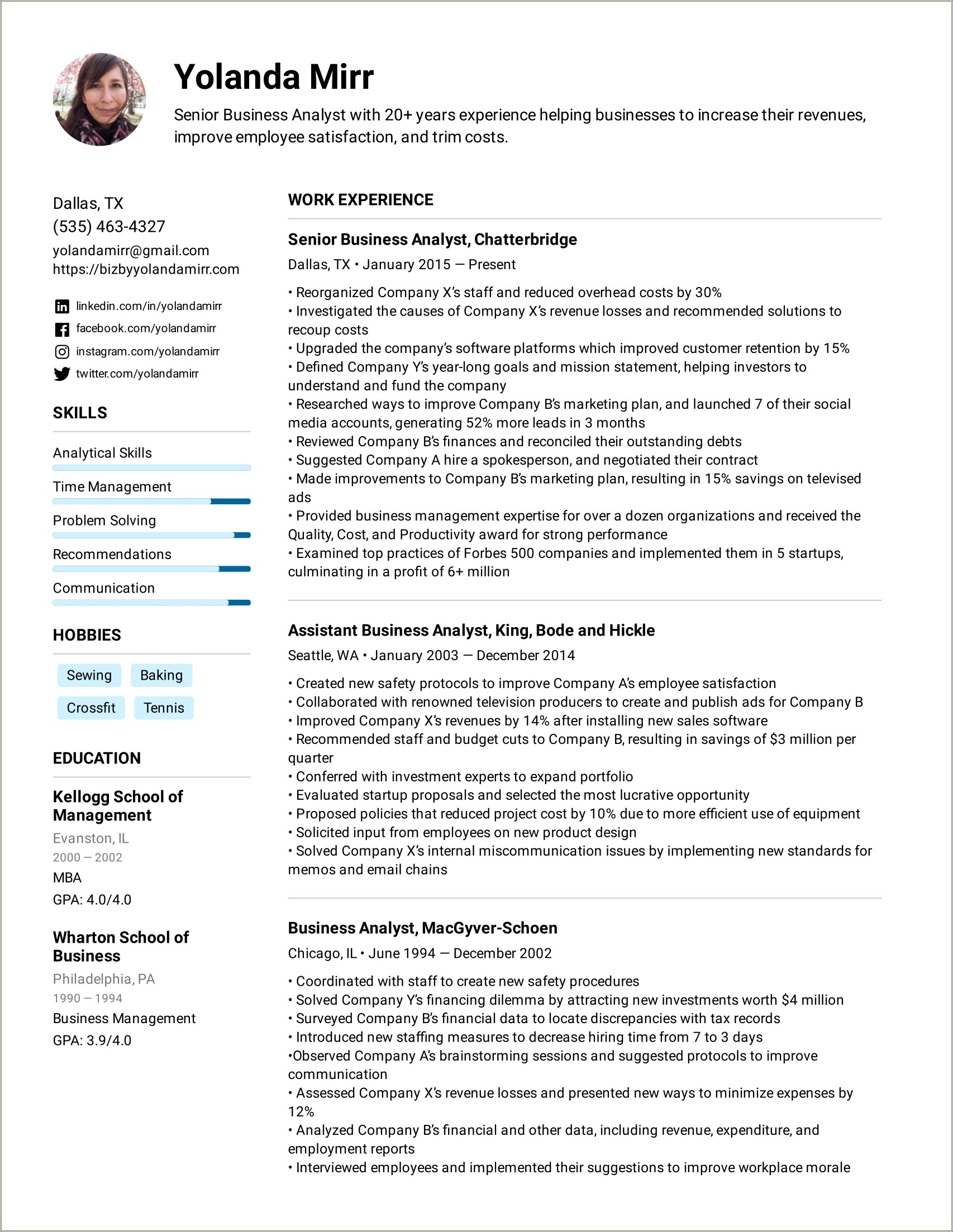 Sample Resume For Business Analyst Job