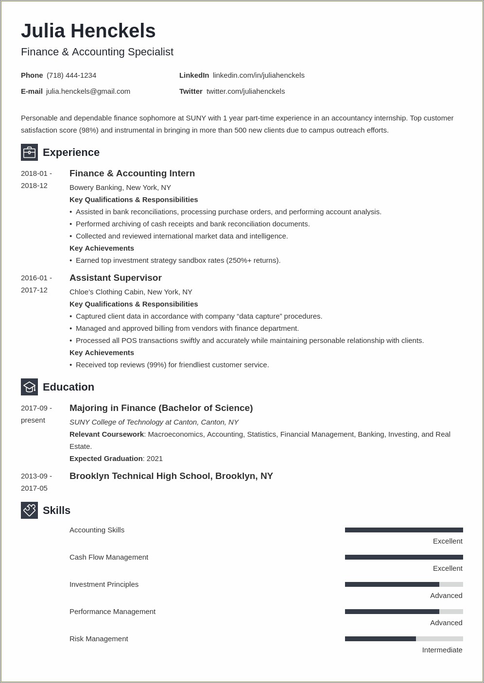 Sample Resume For Business College Student