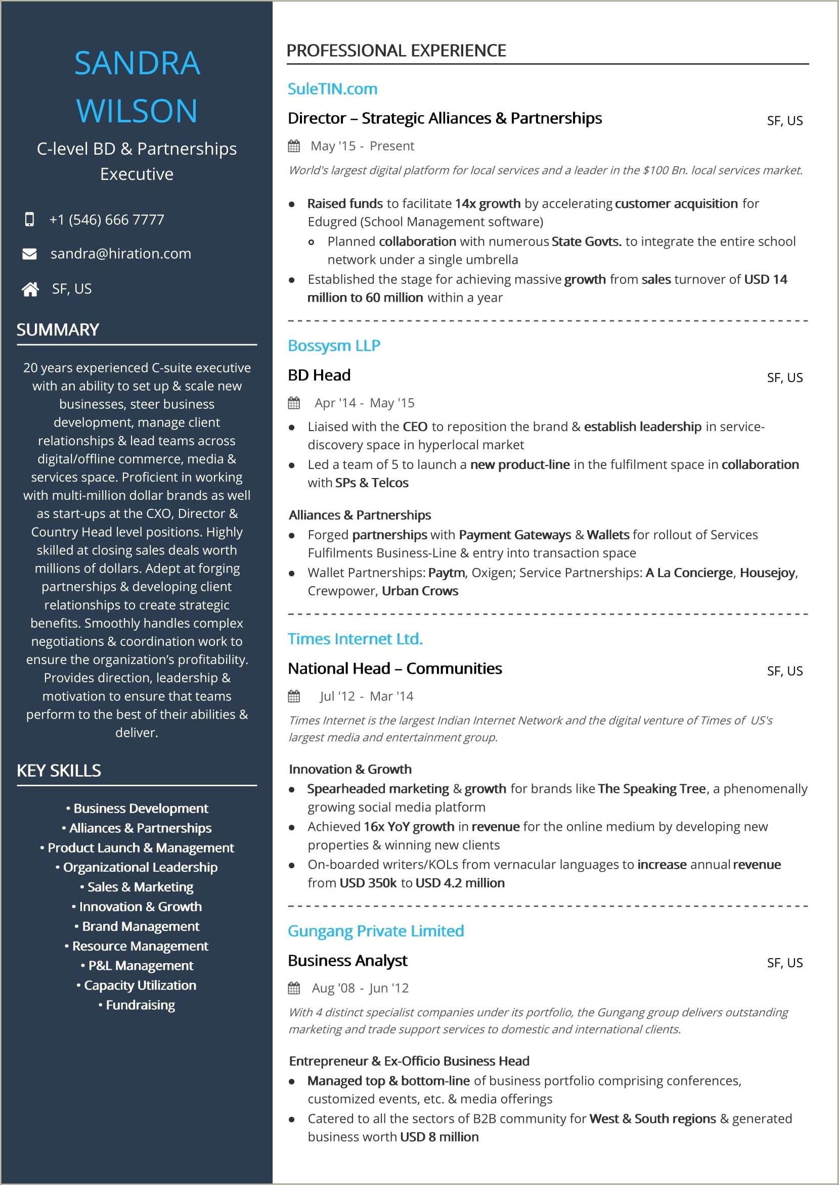 Sample Resume For Business Development Analyst