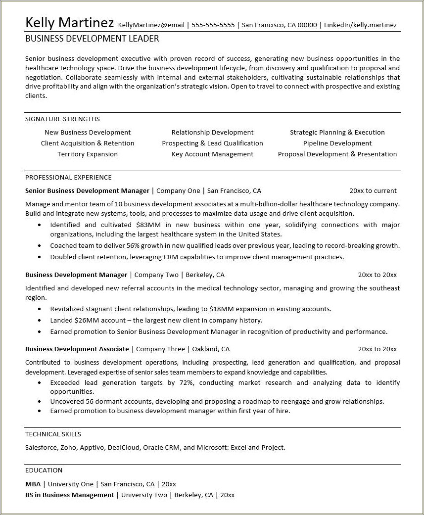 Sample Resume For Business Development Associate Fresher