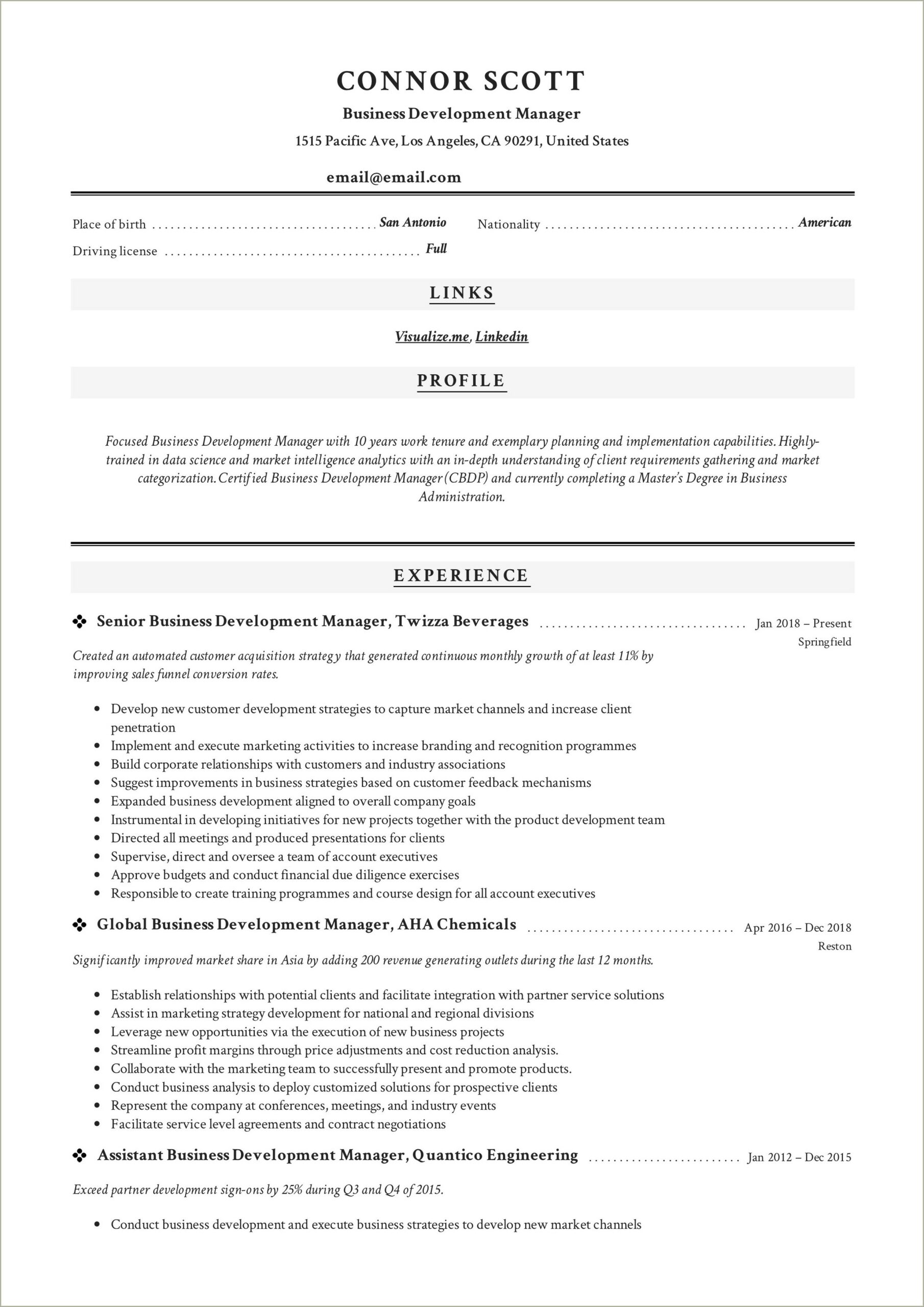 Sample Resume For Business Development Engineer