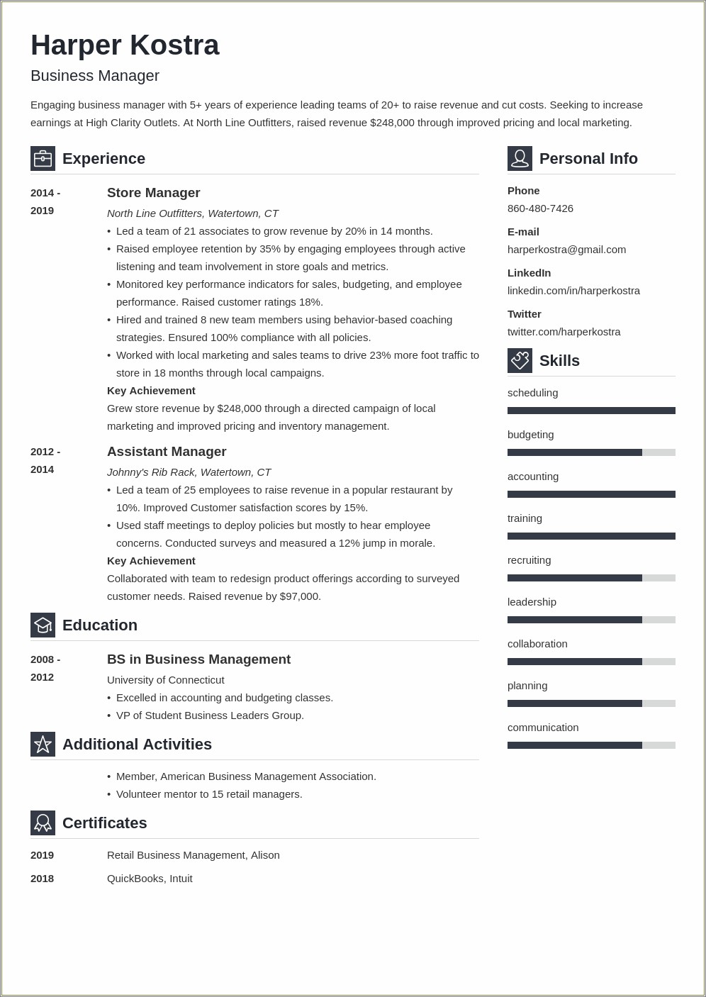 Sample Resume For Business Operations Manager