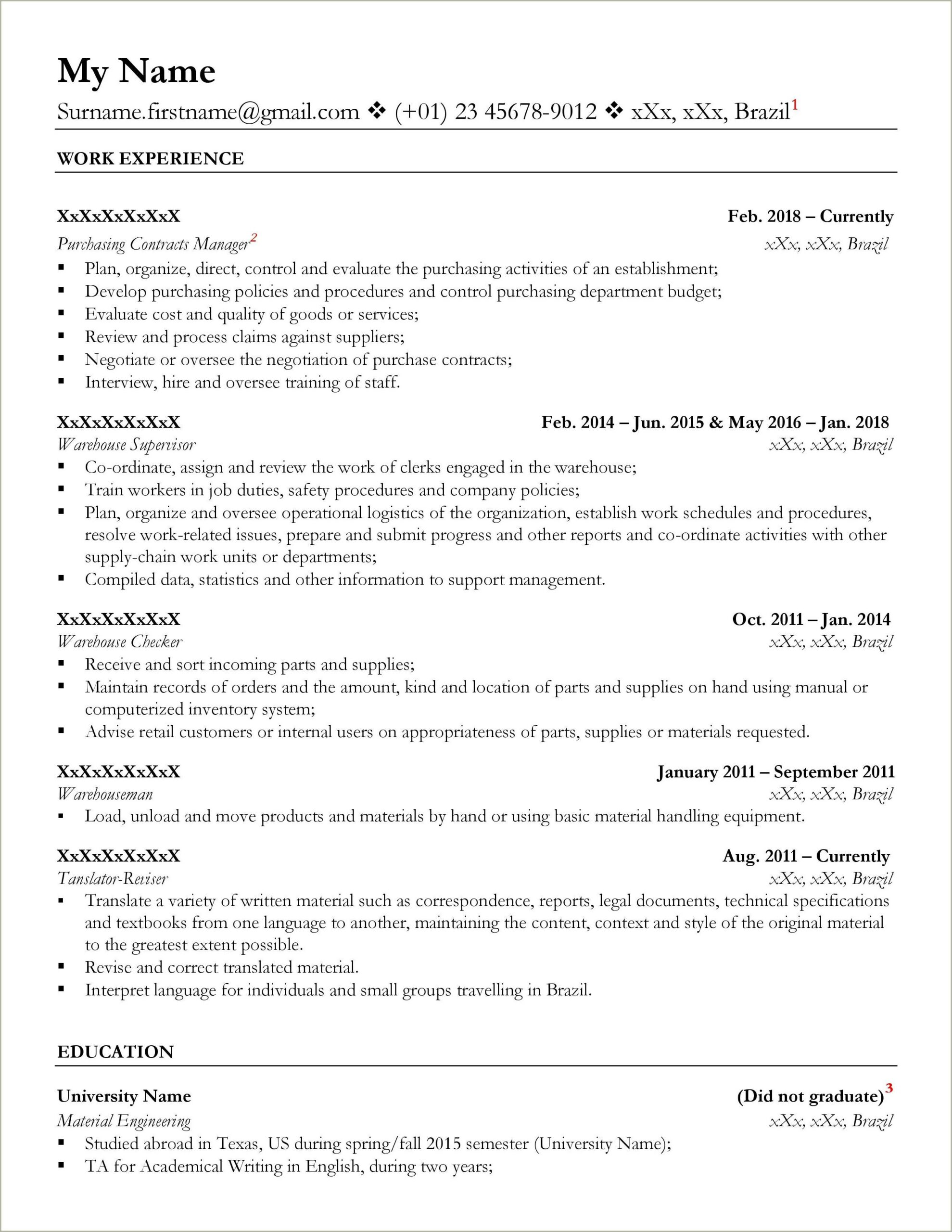 Sample Resume For Canada Post Job