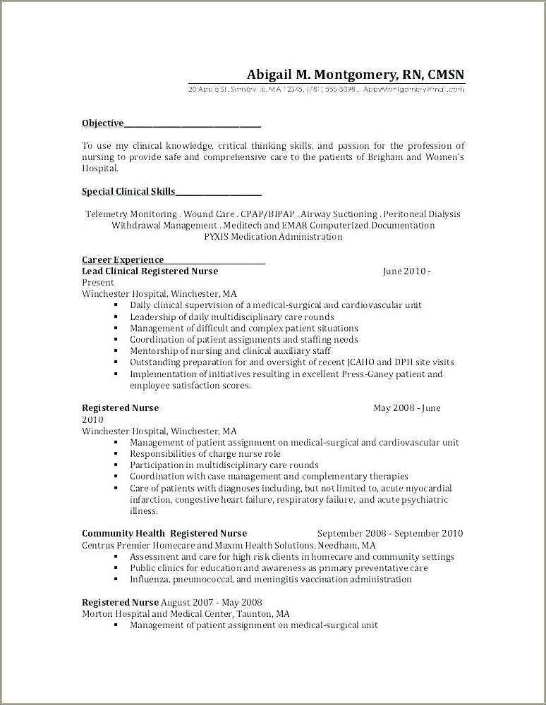 Sample Resume For Cardiac Telemetry Nurse