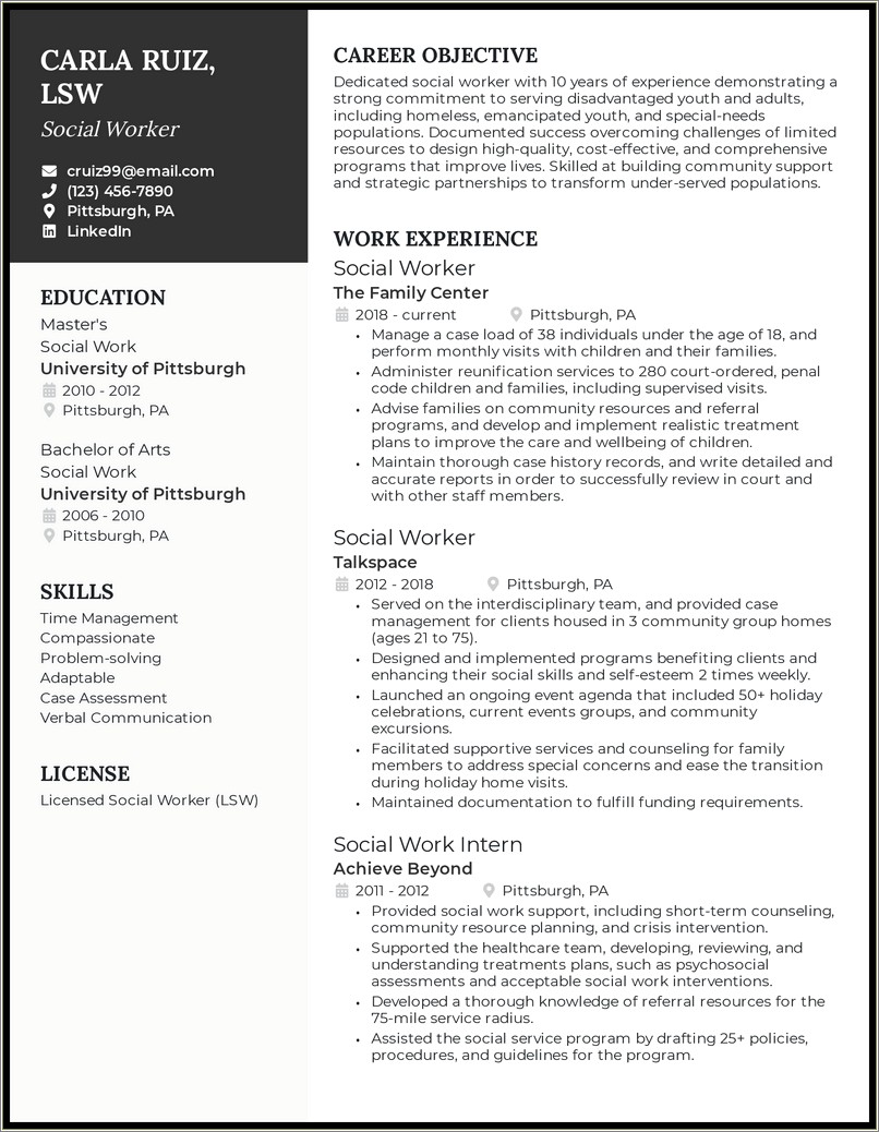 Sample Resume For Clinical Social Worker Supervisor
