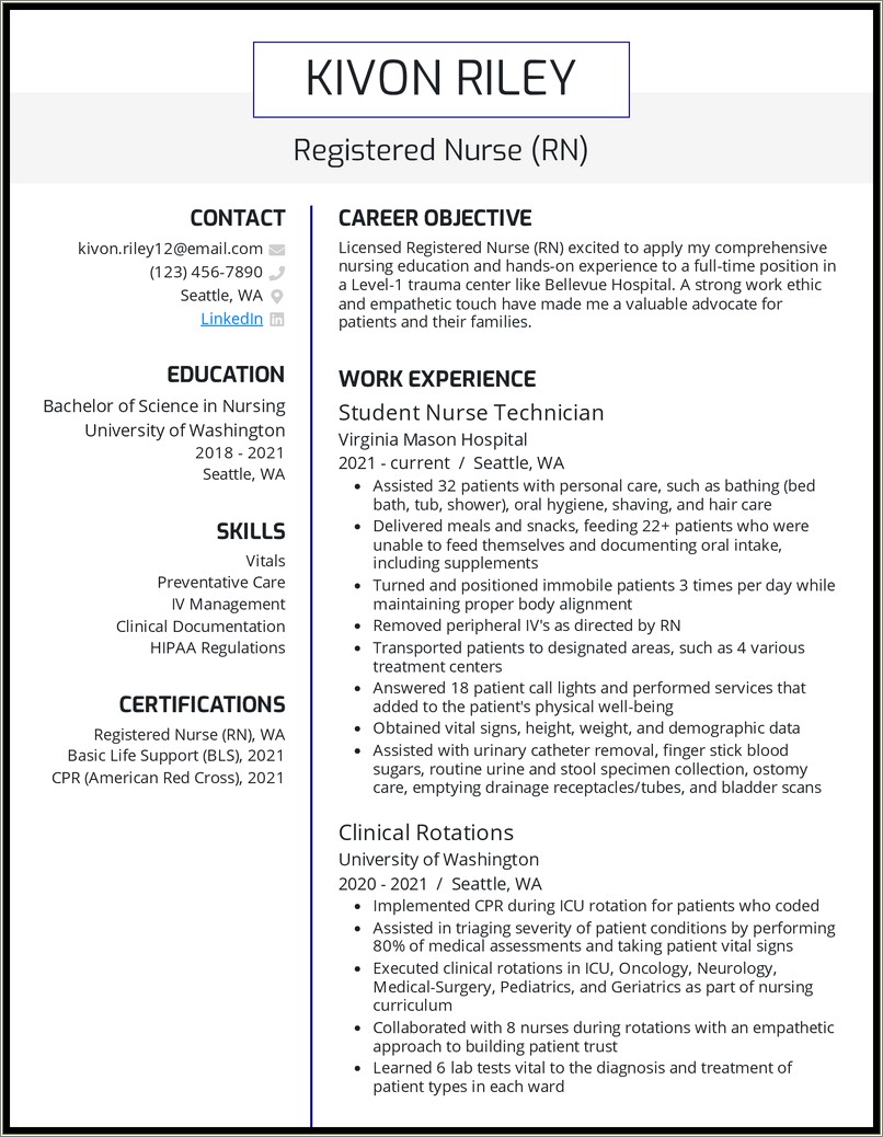 Sample Resume For College Nursing Student