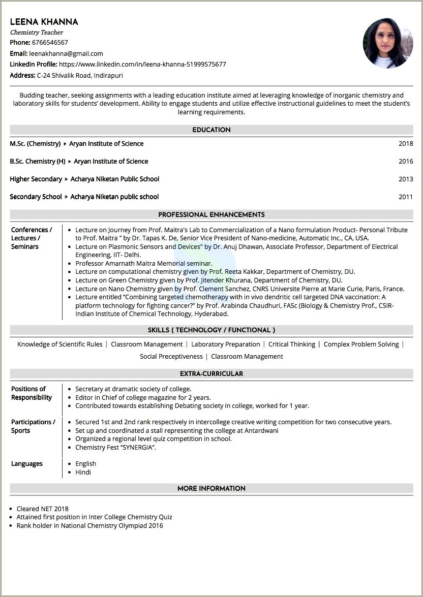 Sample Resume For College Principal In India