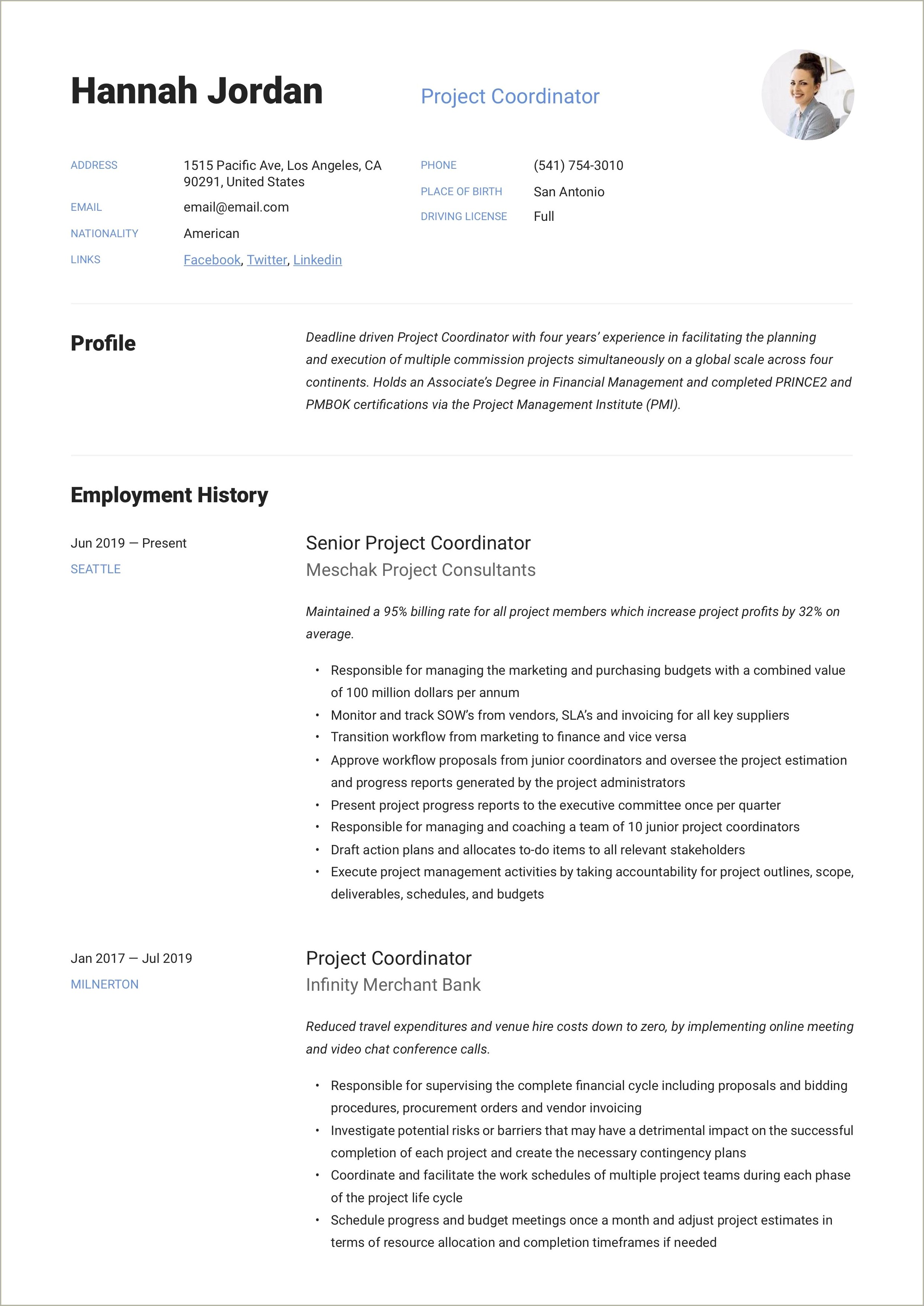 Sample Resume For College Program Coordinator