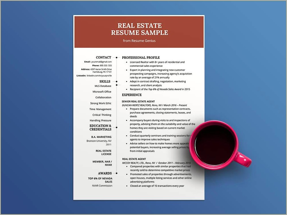 Sample Resume For Commercial Real Estate Agent