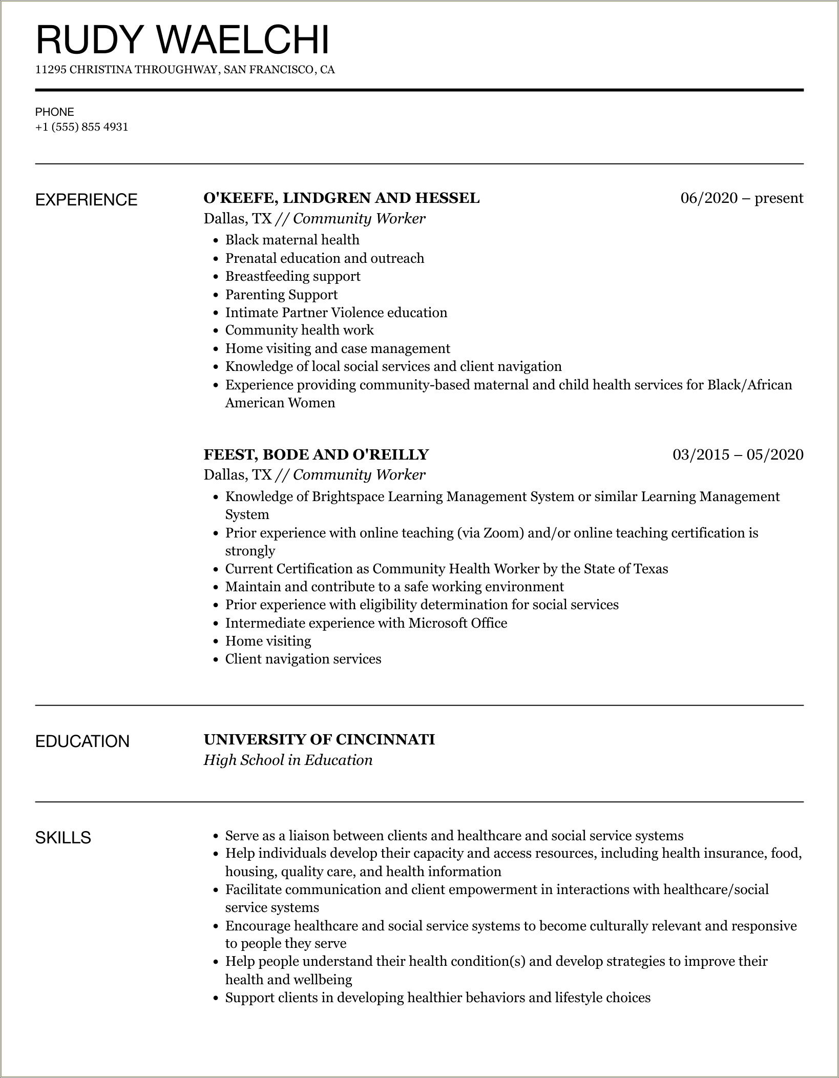 Sample Resume For Community Employment Specialist