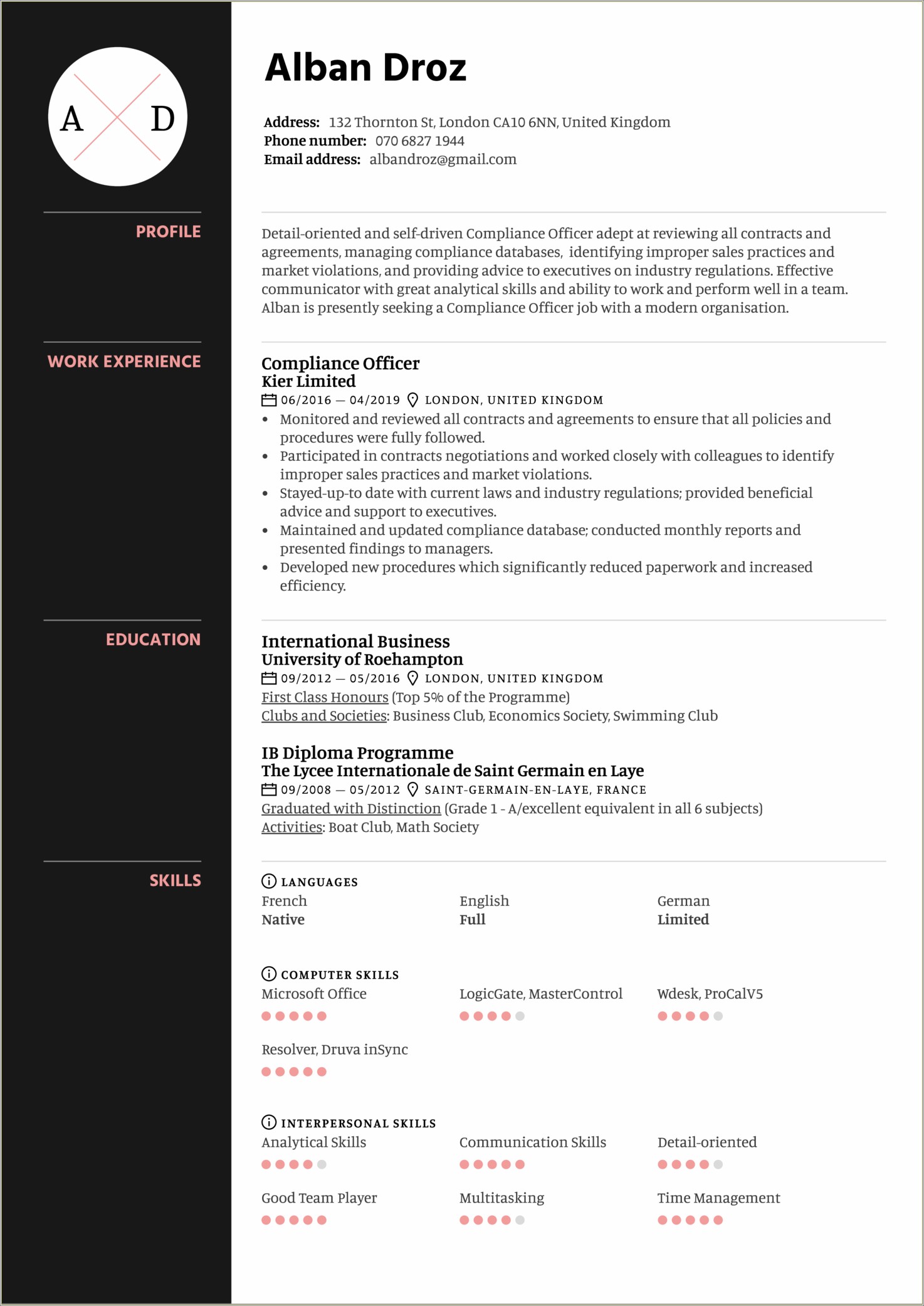 Sample Resume For Compliance And Fraud Research Officer