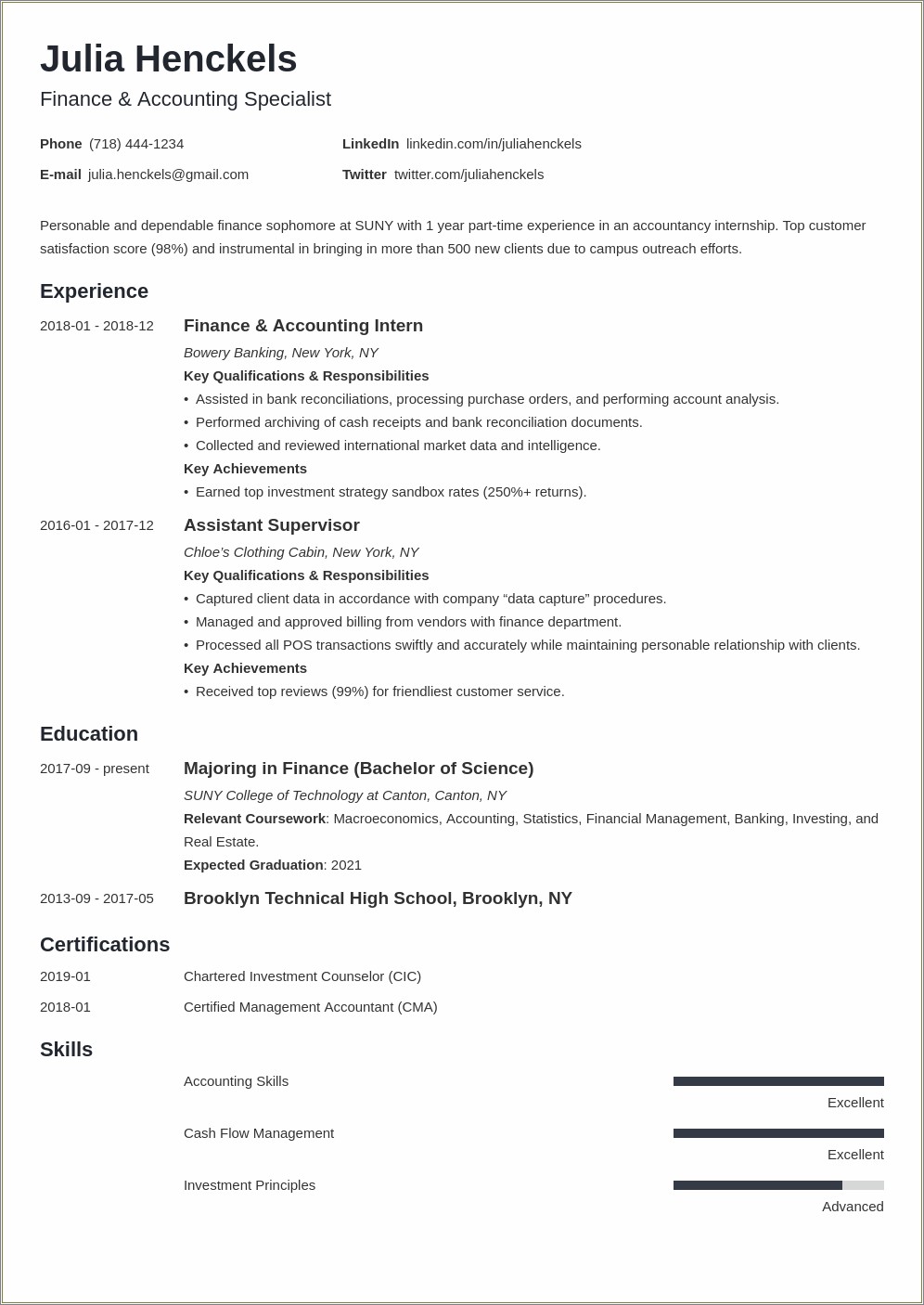 Sample Resume For Currently Attenting College Student