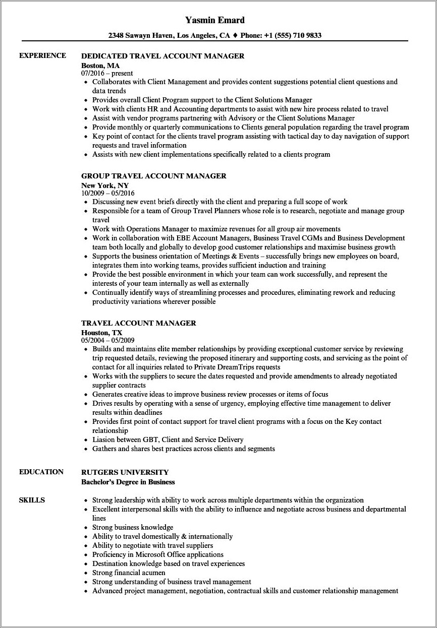 Sample Resume For Customer Service Account Manager