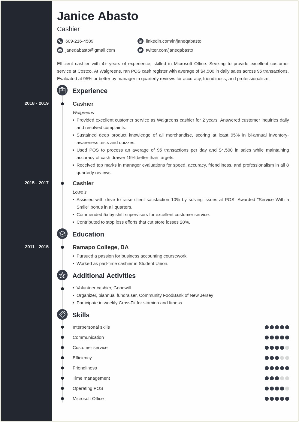 Sample Resume For Customer Service And Cashier