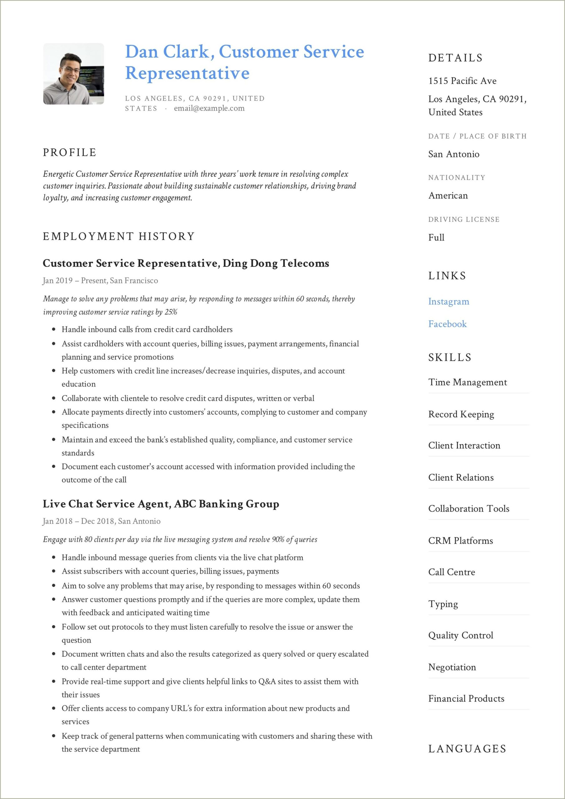 Sample Resume For Customer Service Jobs
