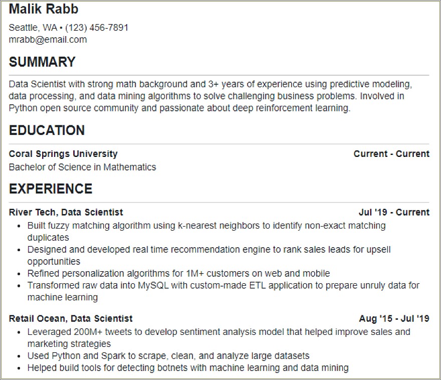 Sample Resume For Data Analyst Higher Education