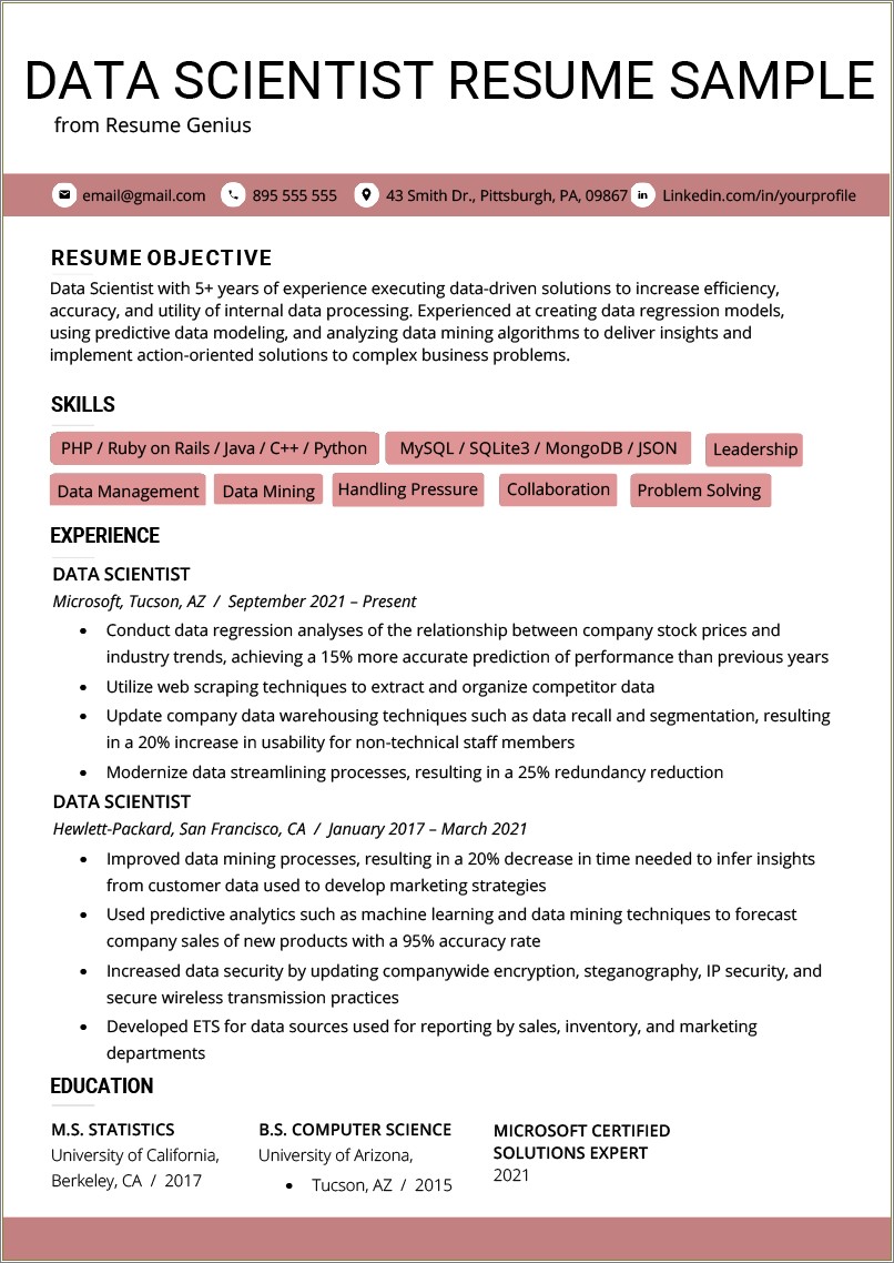 Sample Resume For Data Analyst Job