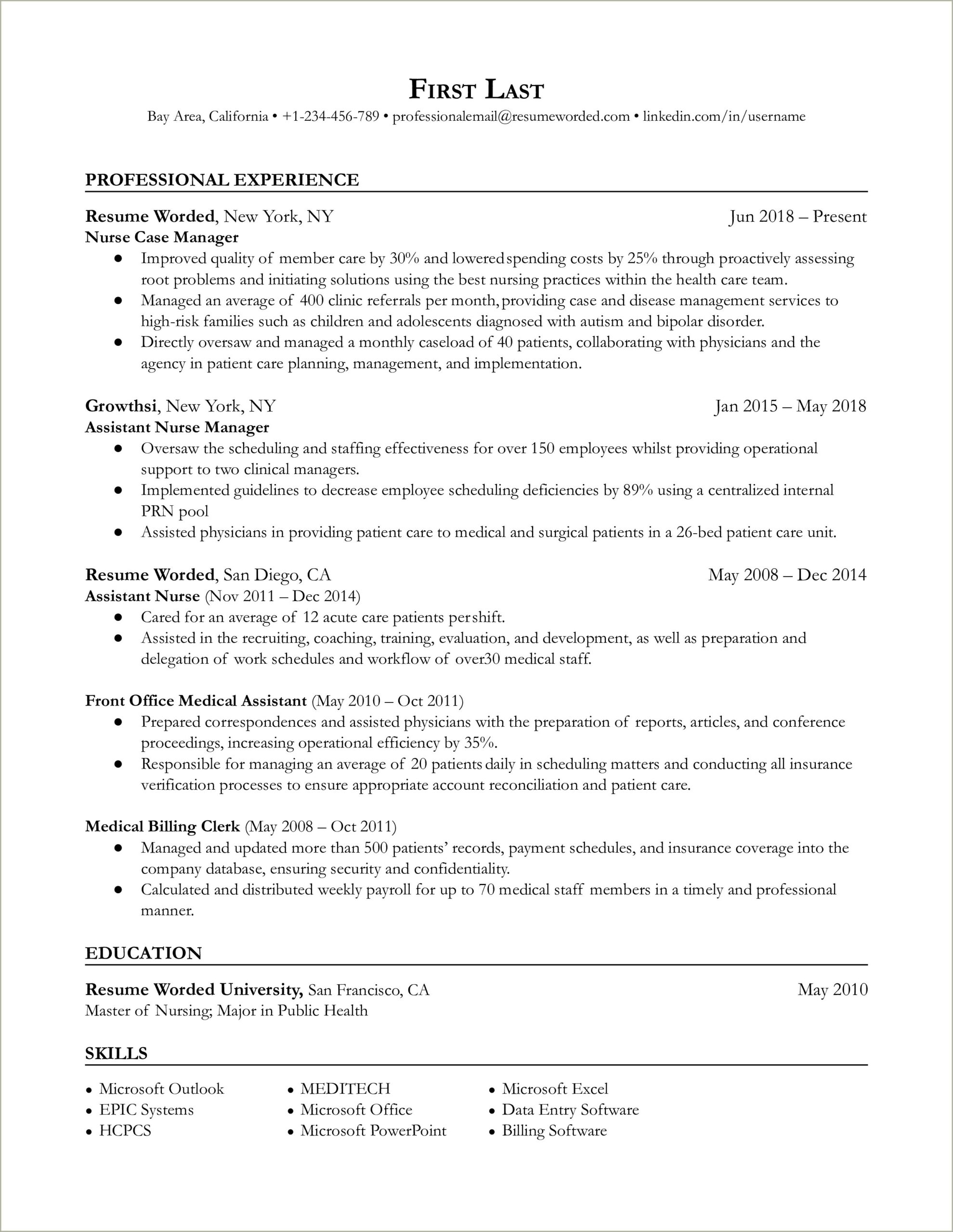 Sample Resume For Director Of Nursing Position