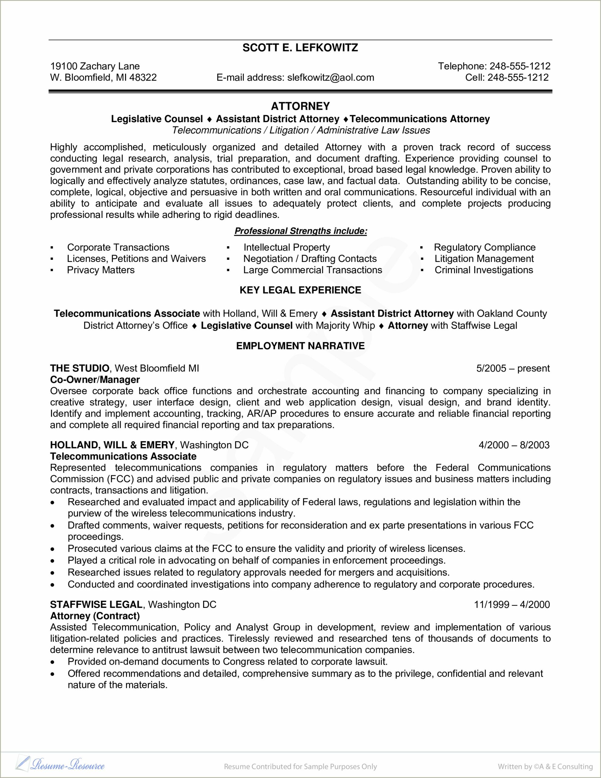 Sample Resume For Document Review Attorney