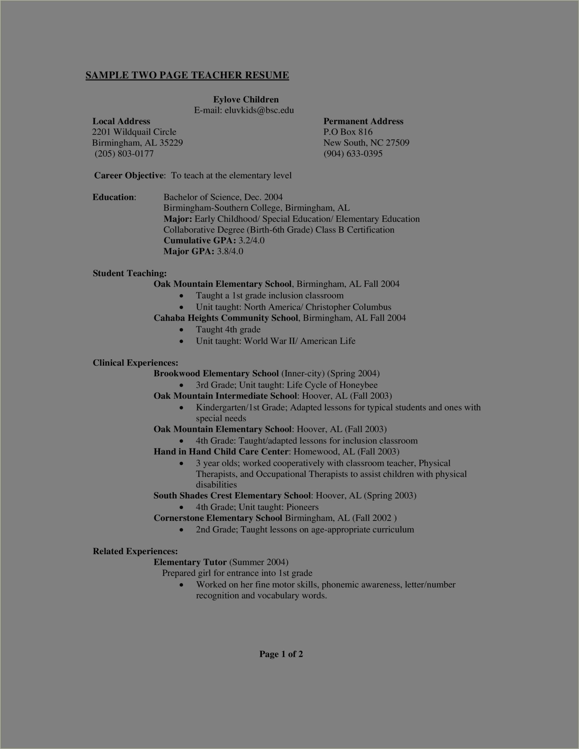 Sample Resume For Early Childhood Special Education Teachers