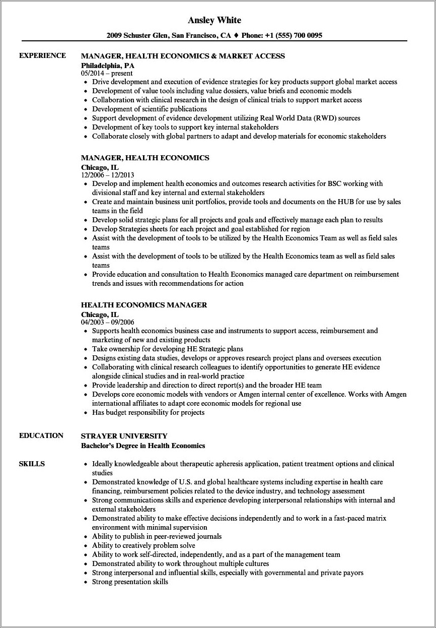 Sample Resume For Economics Graduate School Application