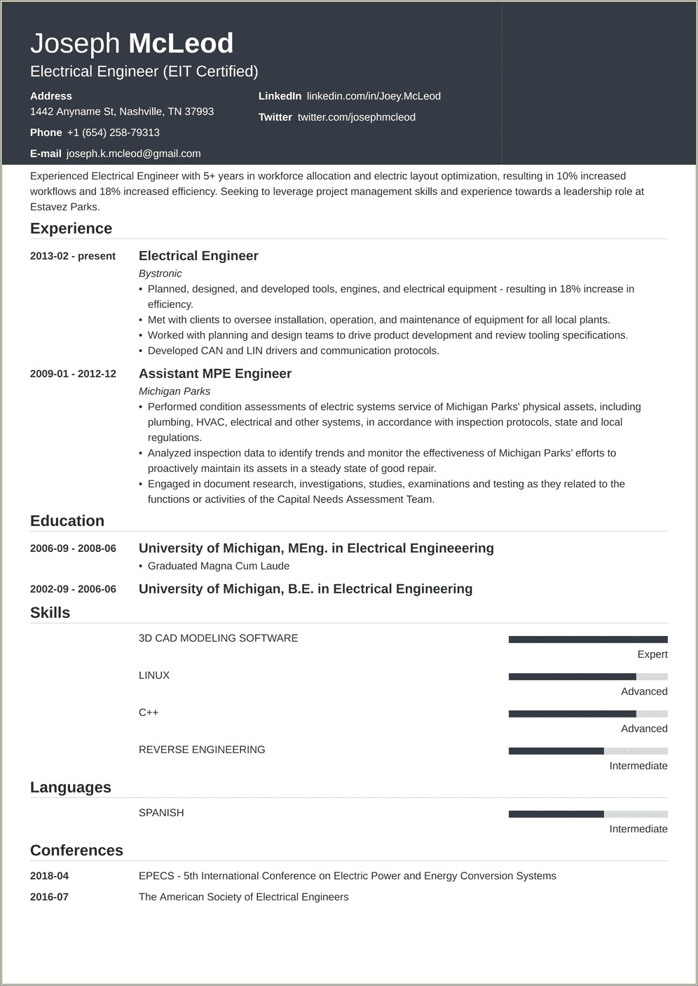 Sample Resume For Electrical Engineering Technician