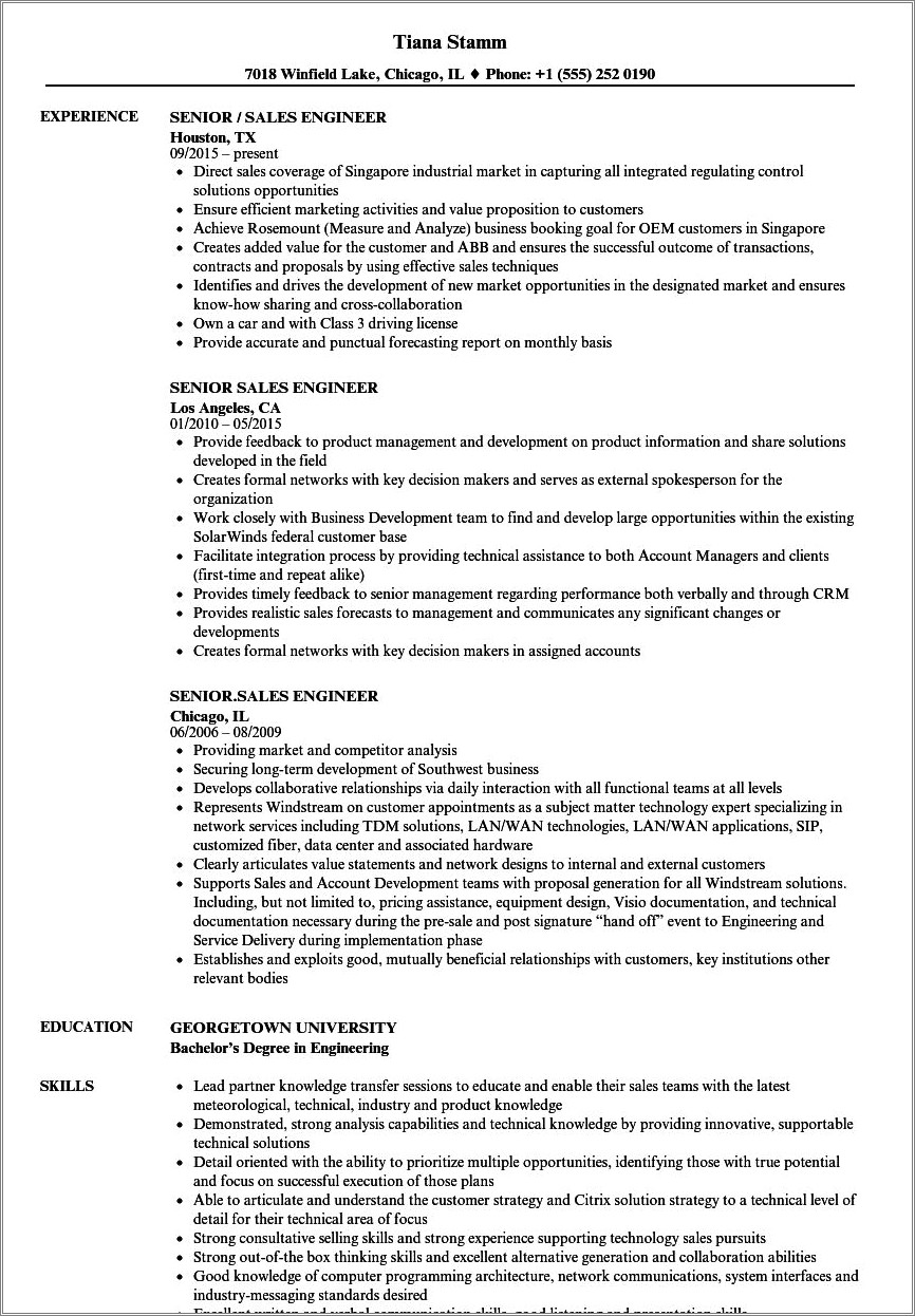 Sample Resume For Electrical Sales Engineer