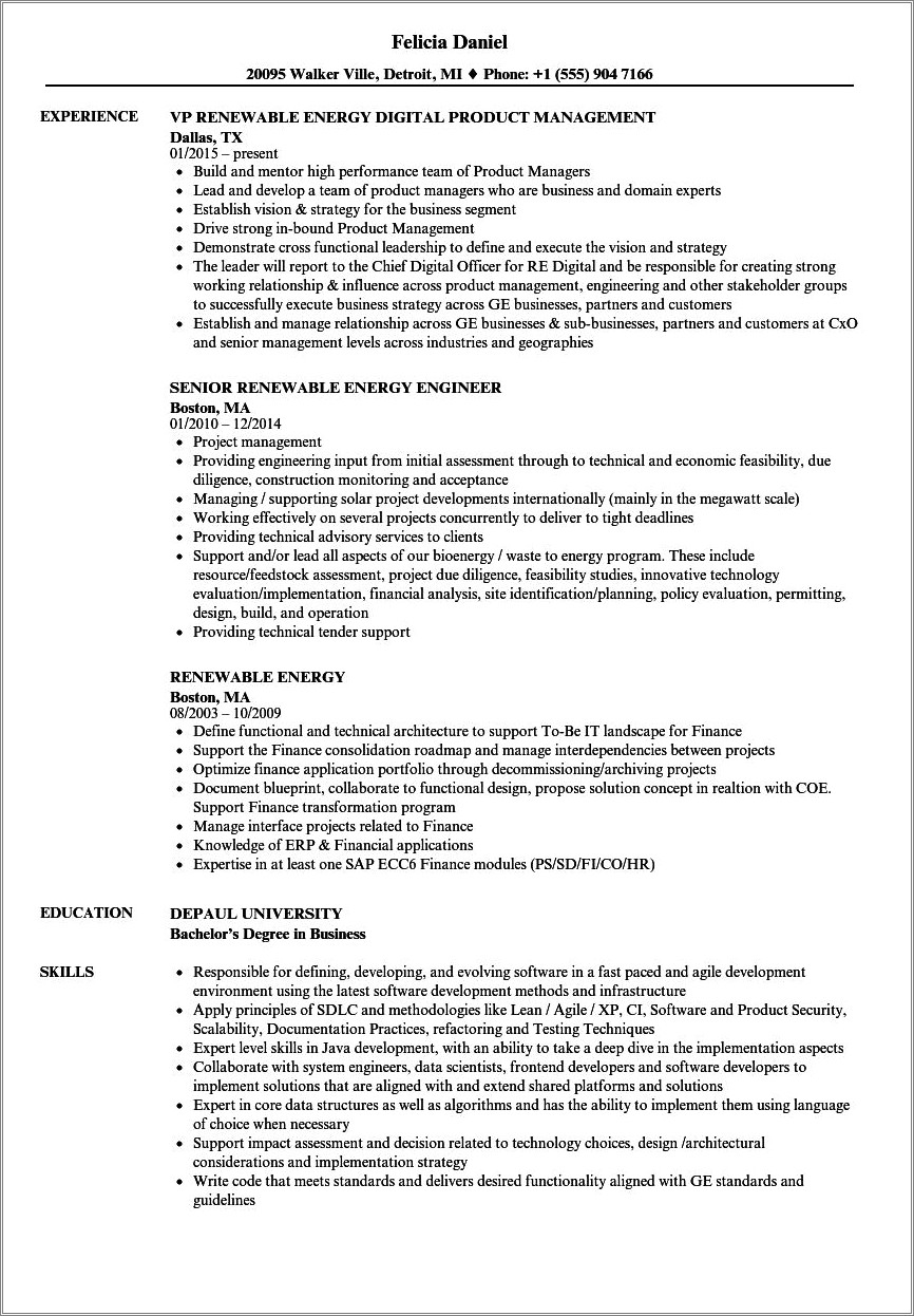 Sample Resume For Energy Coop Position
