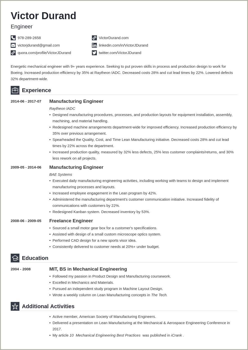 Sample Resume For Engineer Fresher Doc