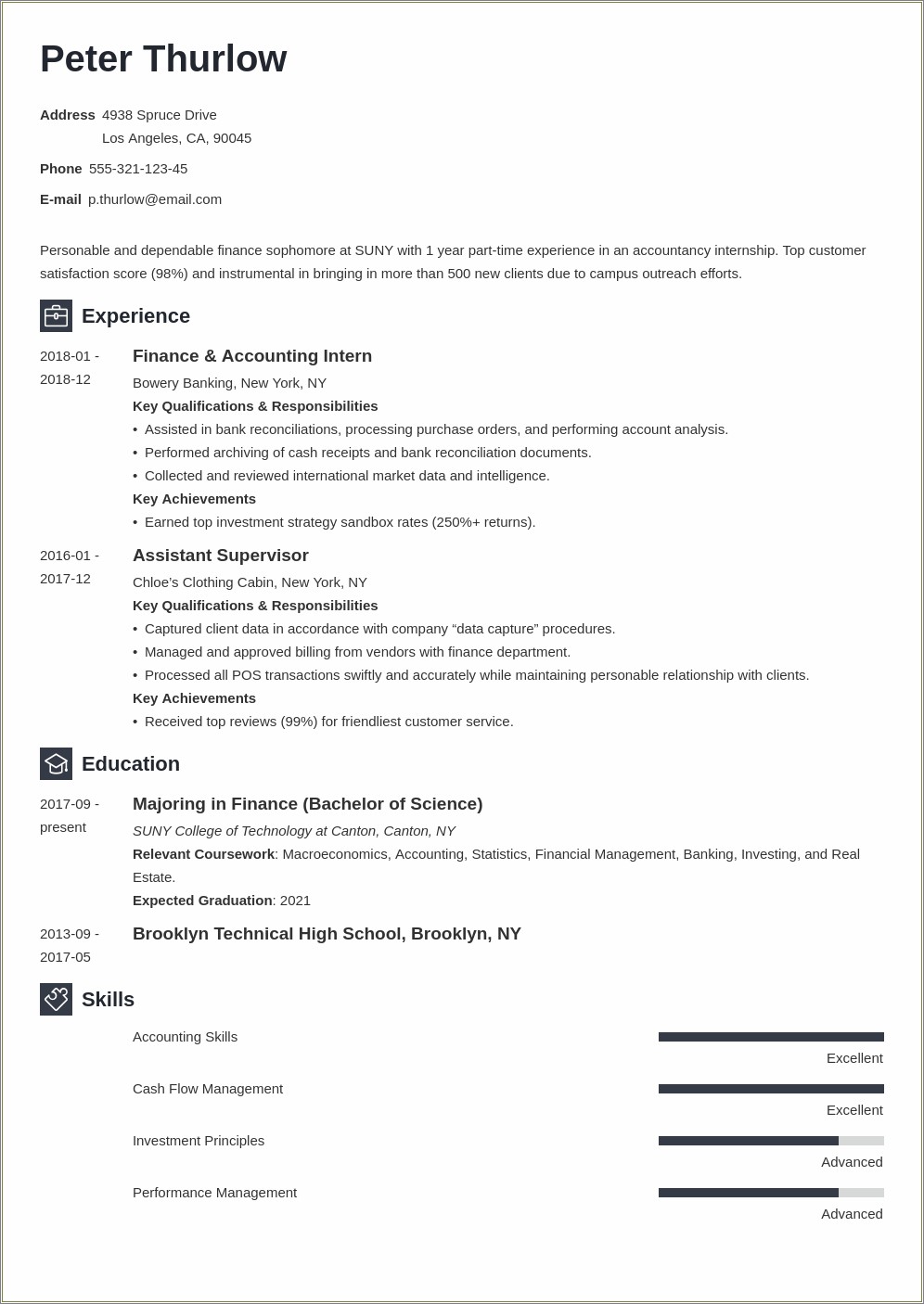 Sample Resume For Engineer Internship