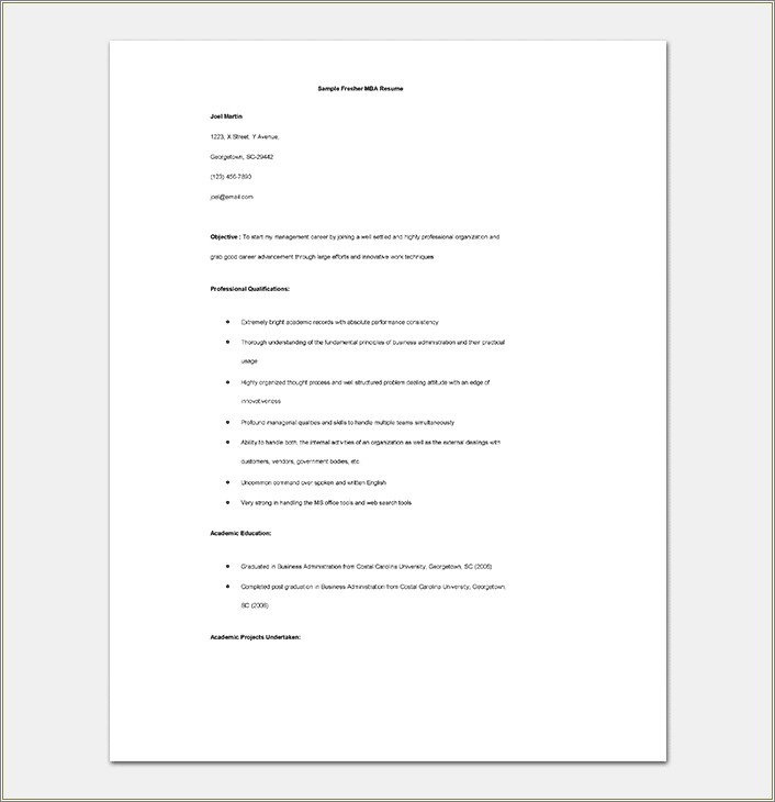 Sample Resume For Engineer With Mba