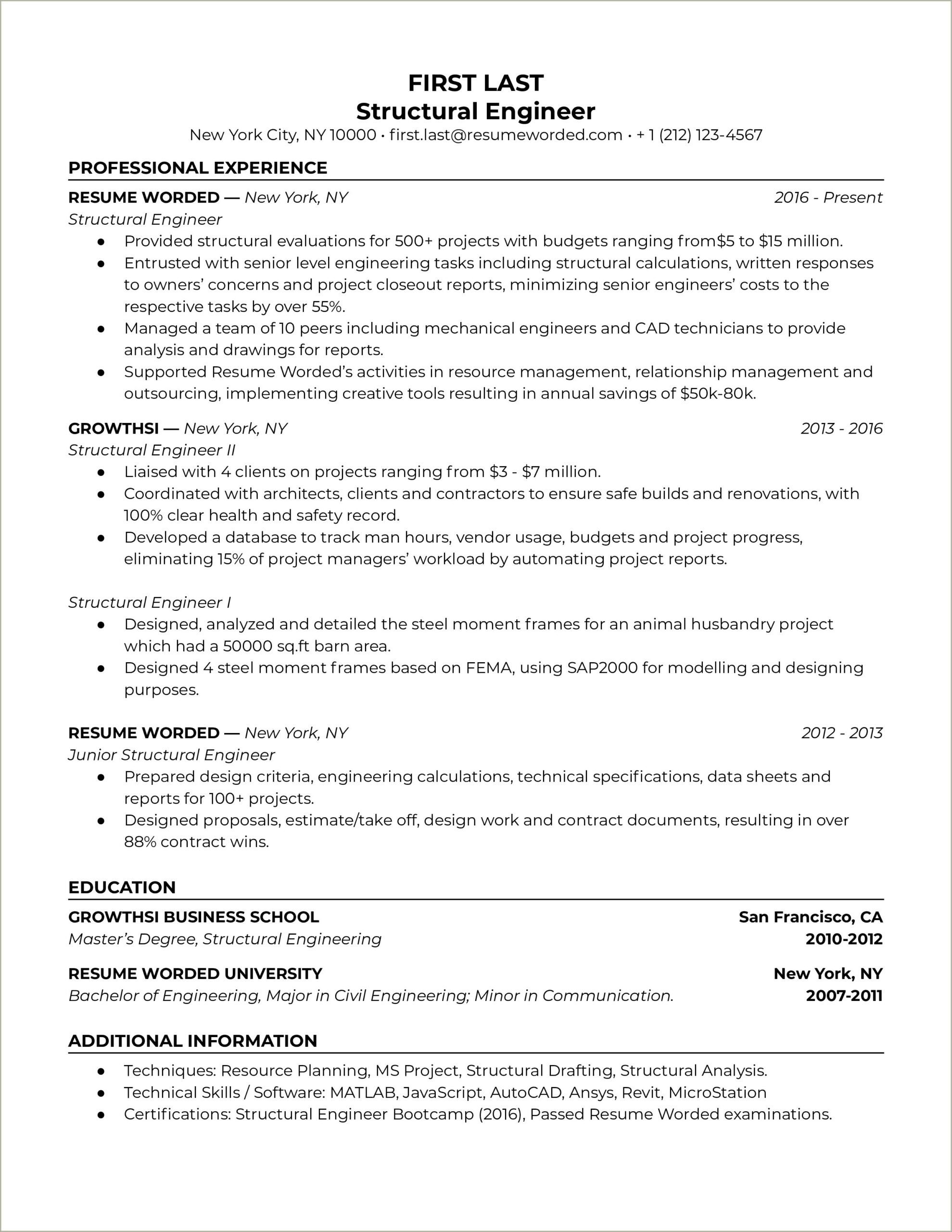 Sample Resume For Entry Level Civil Engineer