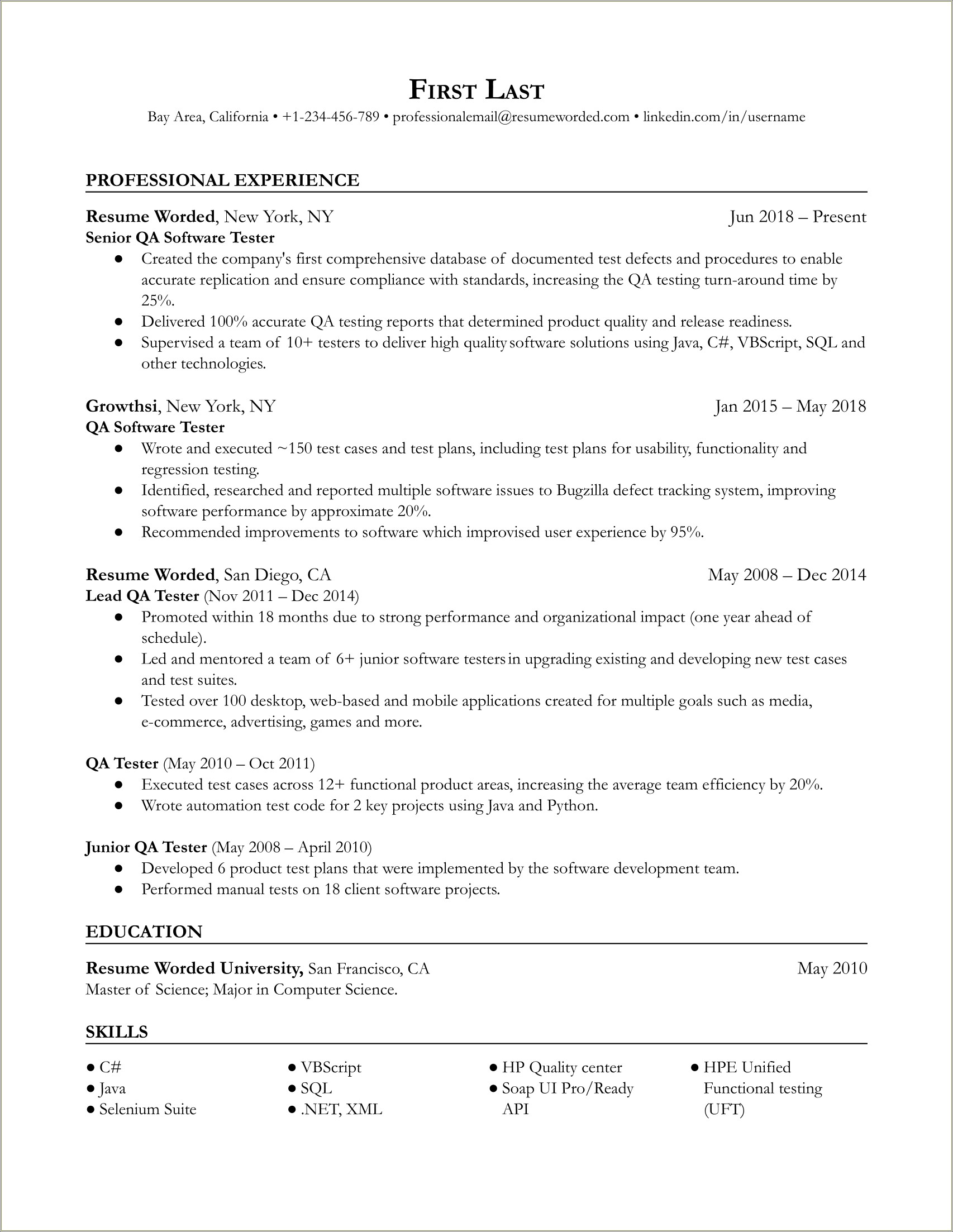 Sample Resume For Entry Level Manual Qa Tester