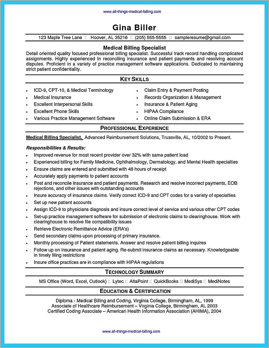 Sample Resume For Entry Level Medical Coder