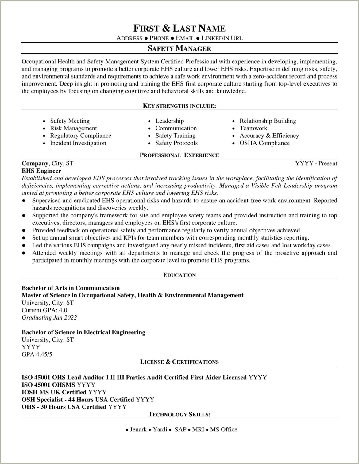 Sample Resume For Environmental Compliance Department