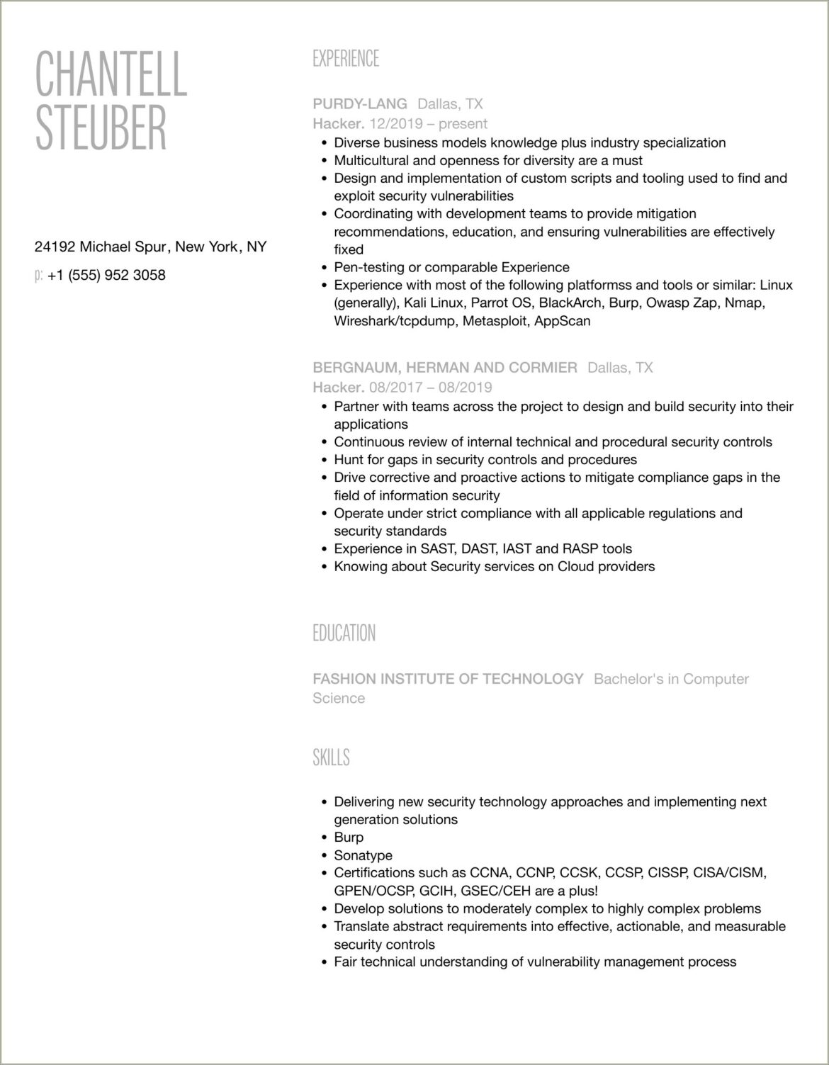 Sample Resume For Ethical Hacker Fresher