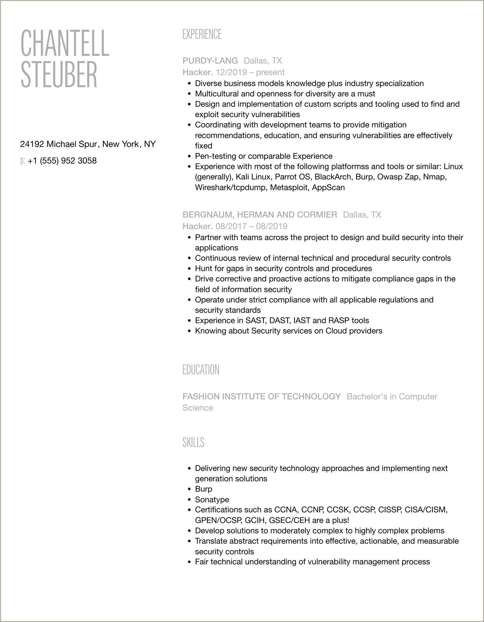 Sample Resume For Ethical Hacker Fresher