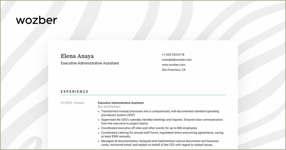 Sample Resume For Executive Assistant To Ceo Uk