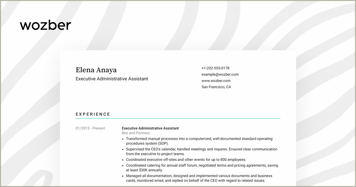 Sample Resume For Executive Assistant To Ceo Uk