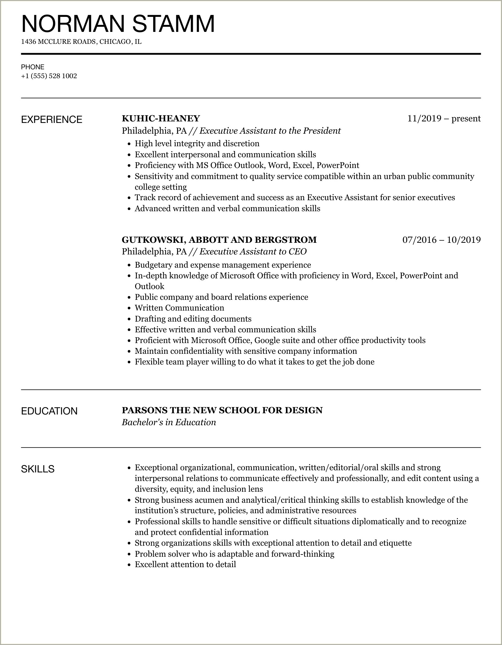 Sample Resume For Executive Assistant With Employment Gap