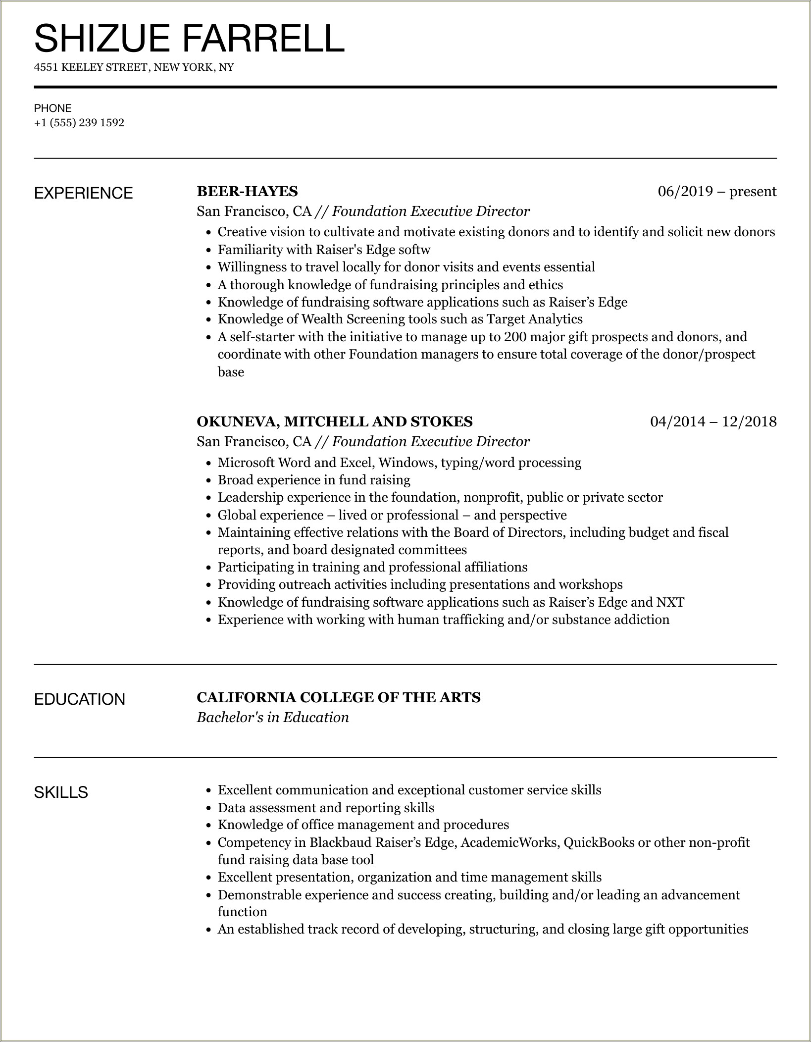 Sample Resume For Executive Director Non Profit