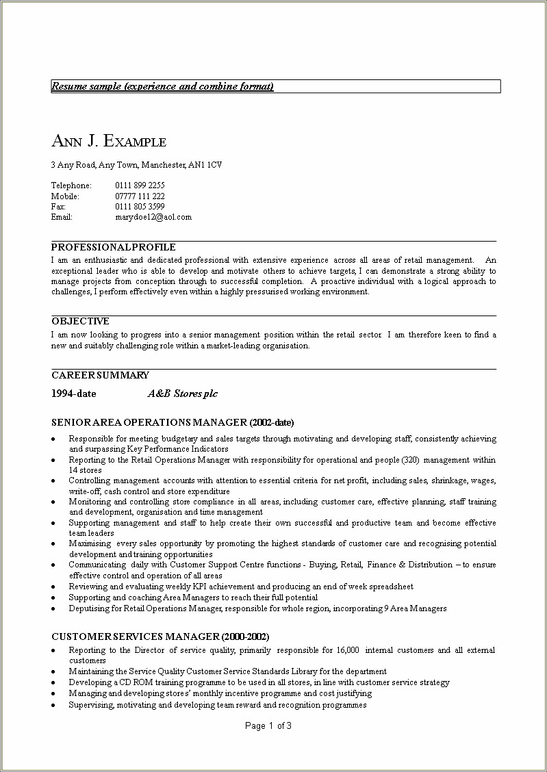 Sample Resume For Experience Customer Service Manager