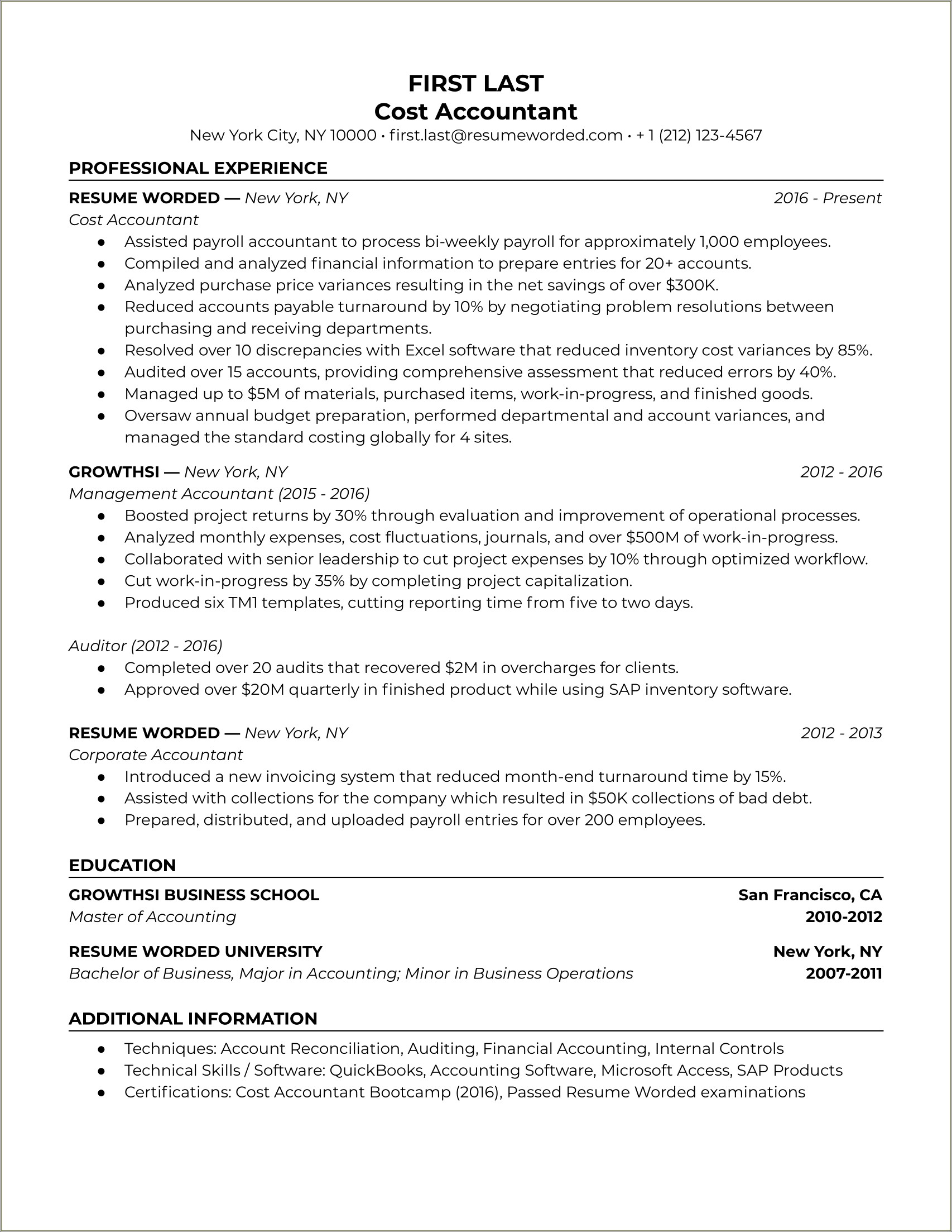 Sample Resume For Experienced Accounts Assistant