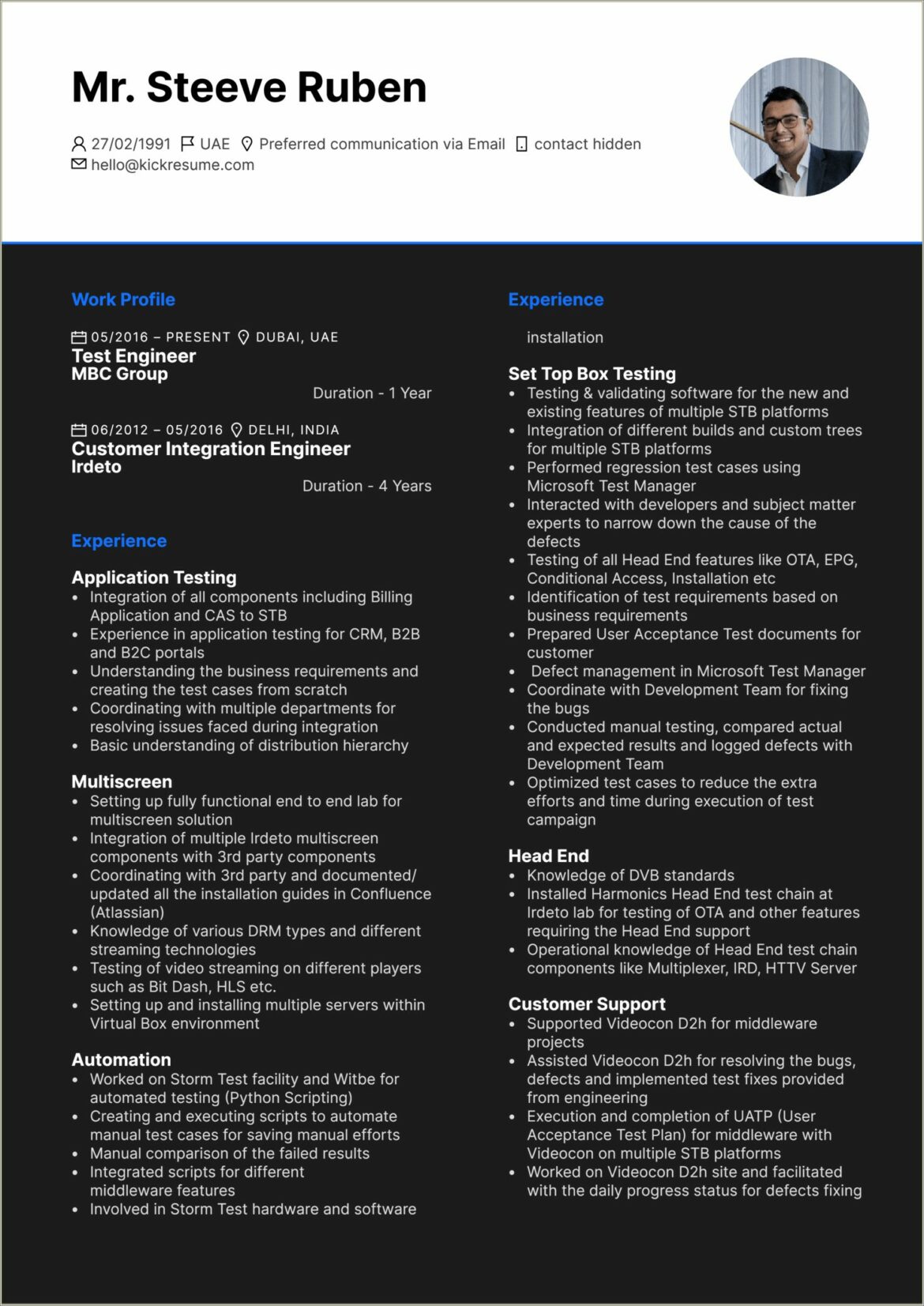 Sample Resume For Experienced Database Test Engineer