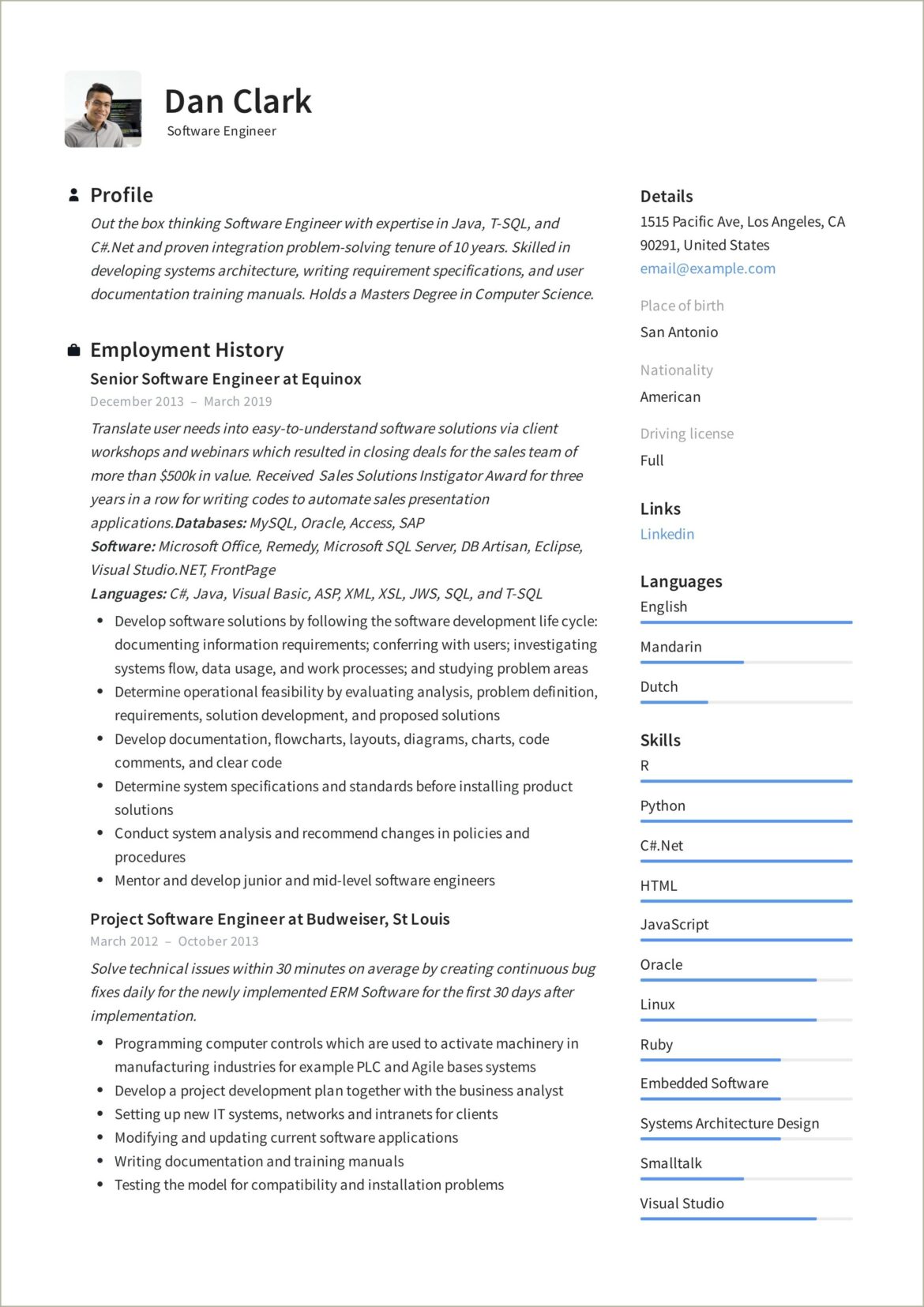 Sample Resume For Experienced Embedded Developer