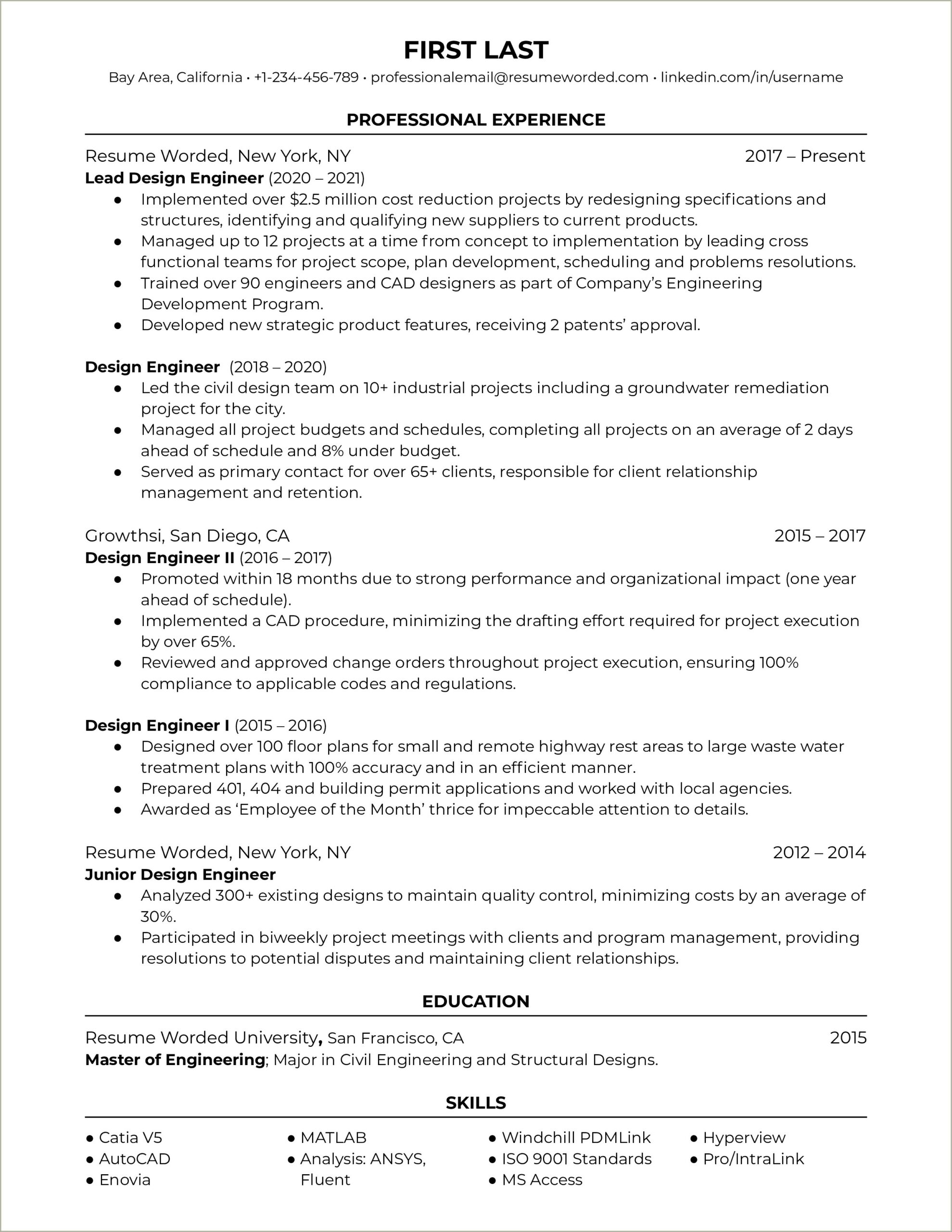 Sample Resume For Experienced Engineer Template